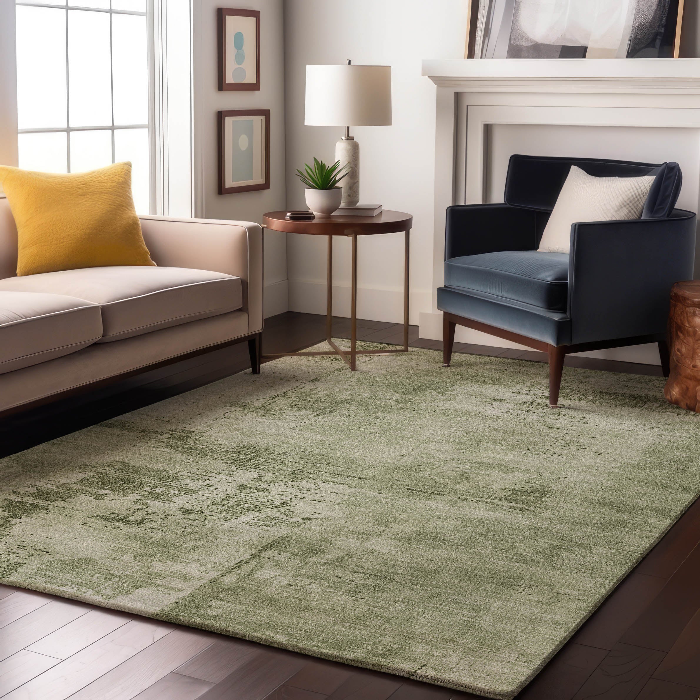 Antigua Machine Washable Transitional Olive Green Rug 2'6" x 3'10" #shape_Rectangle