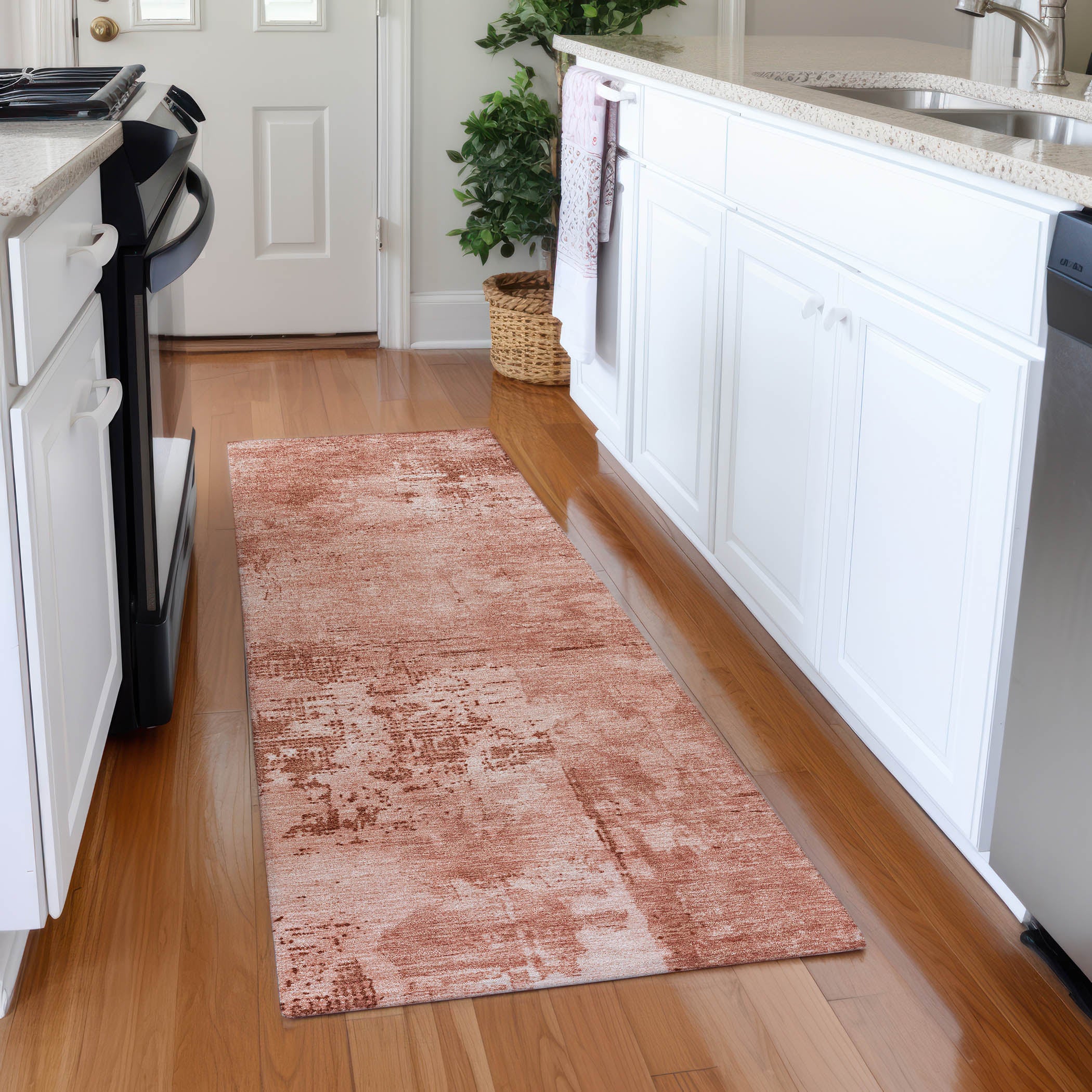 Antigua Machine Washable Transitional Paprika Orange Rug 2'3" x 7'6" #shape_Runner