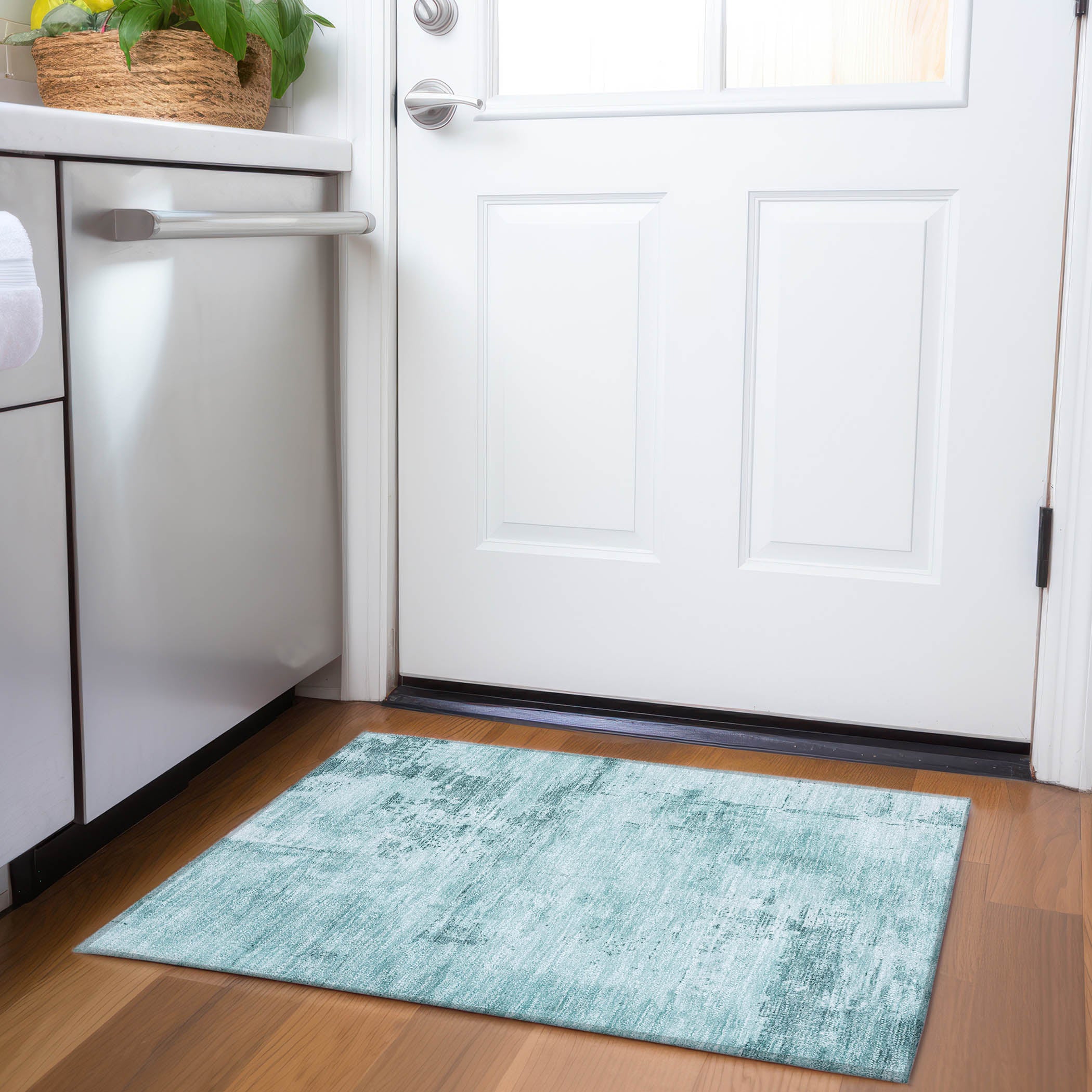 Antigua Machine Washable Transitional Seafoam Blue Rug 1'8" x 2'6" #shape_Rectangle