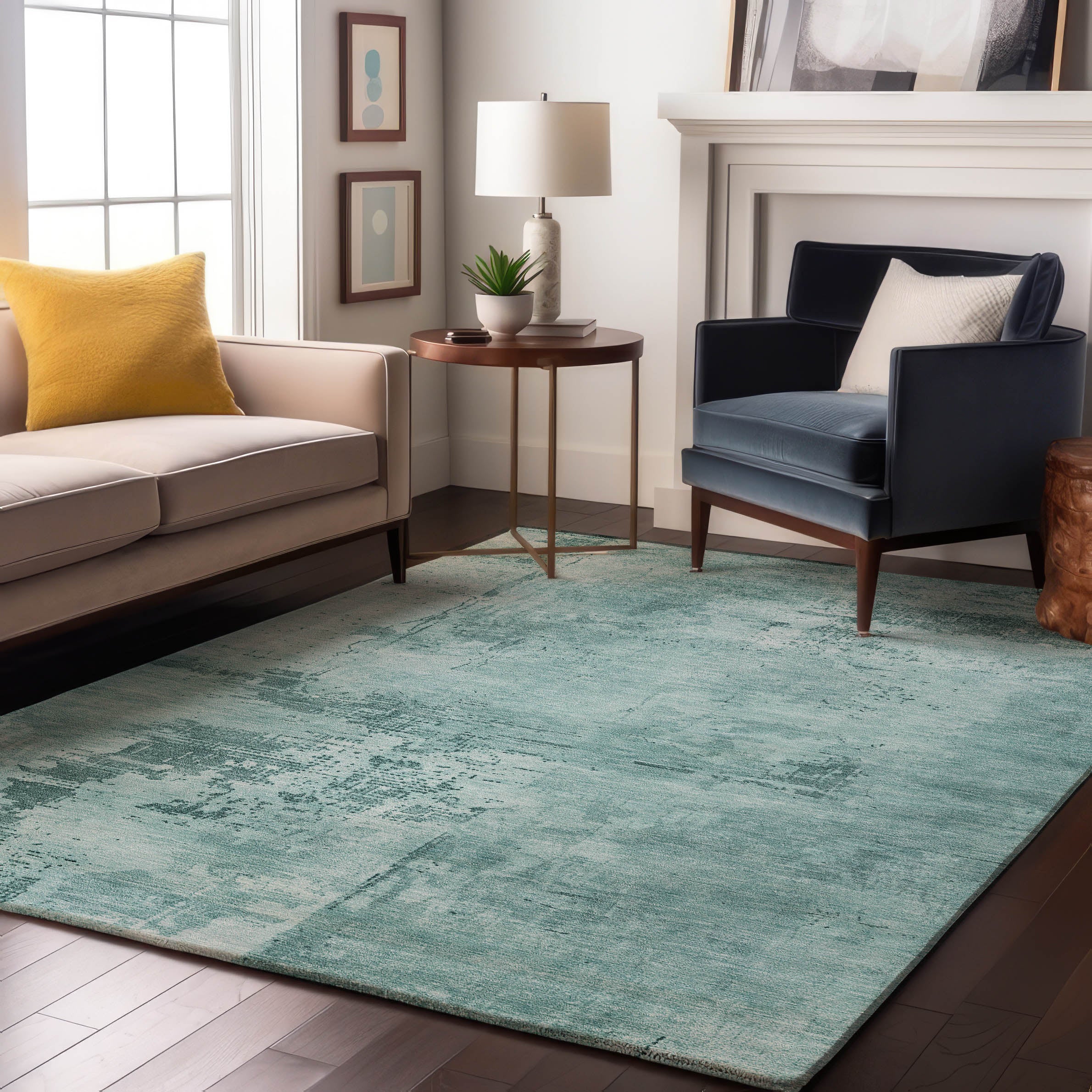 Antigua Machine Washable Transitional Seafoam Blue Rug 2'6" x 3'10" #shape_Rectangle