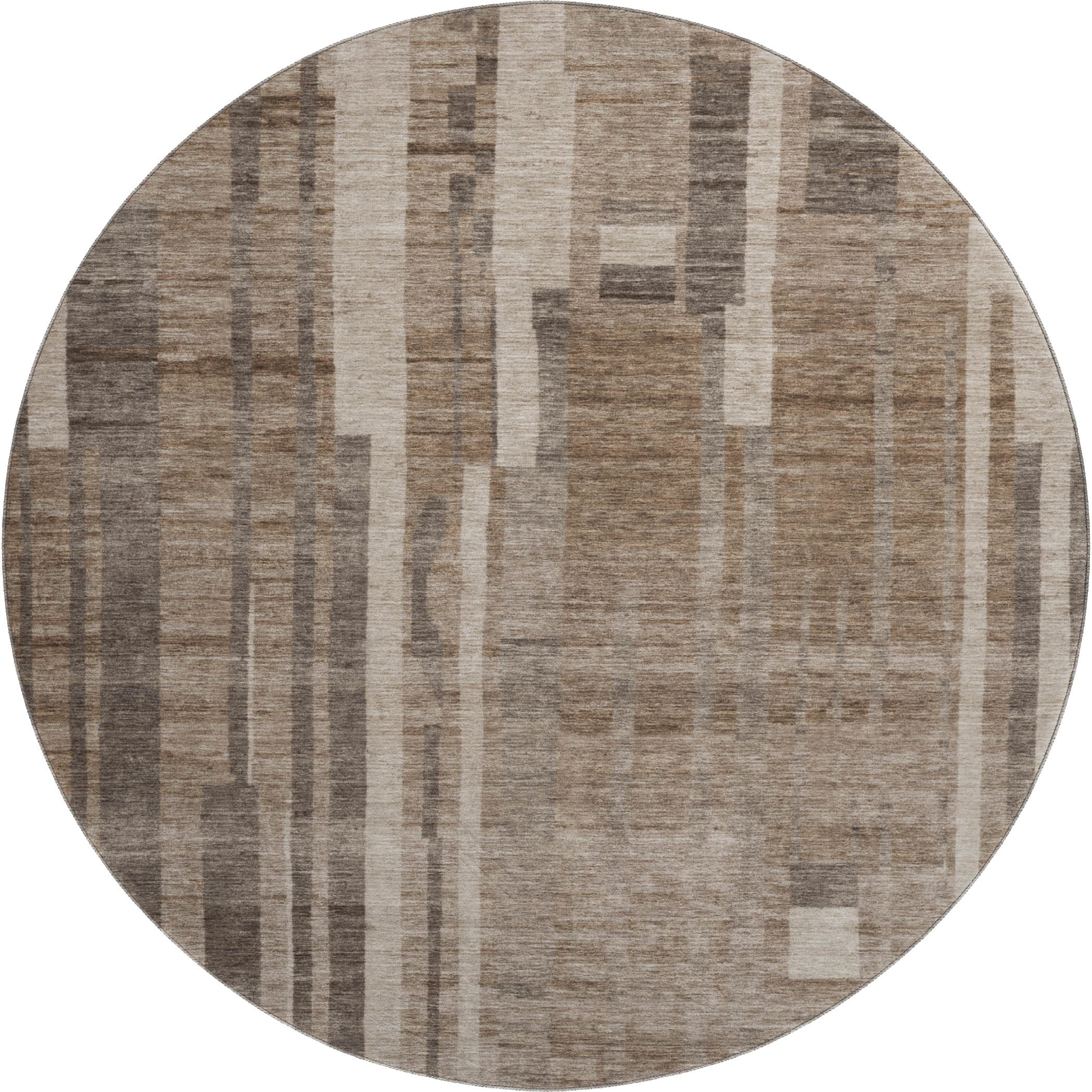 Santorini Machine Washable Transitional Brown Rug 8' x 8' #shape_Round
