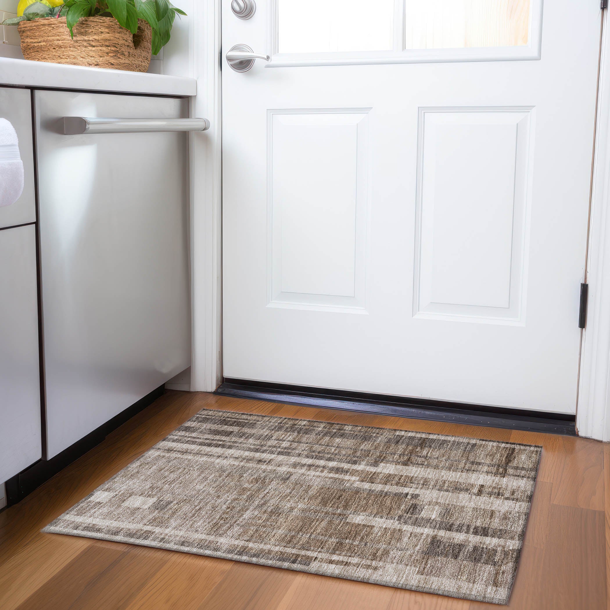 Santorini Machine Washable Transitional Brown Rug 1'8" x 2'6" #shape_Rectangle