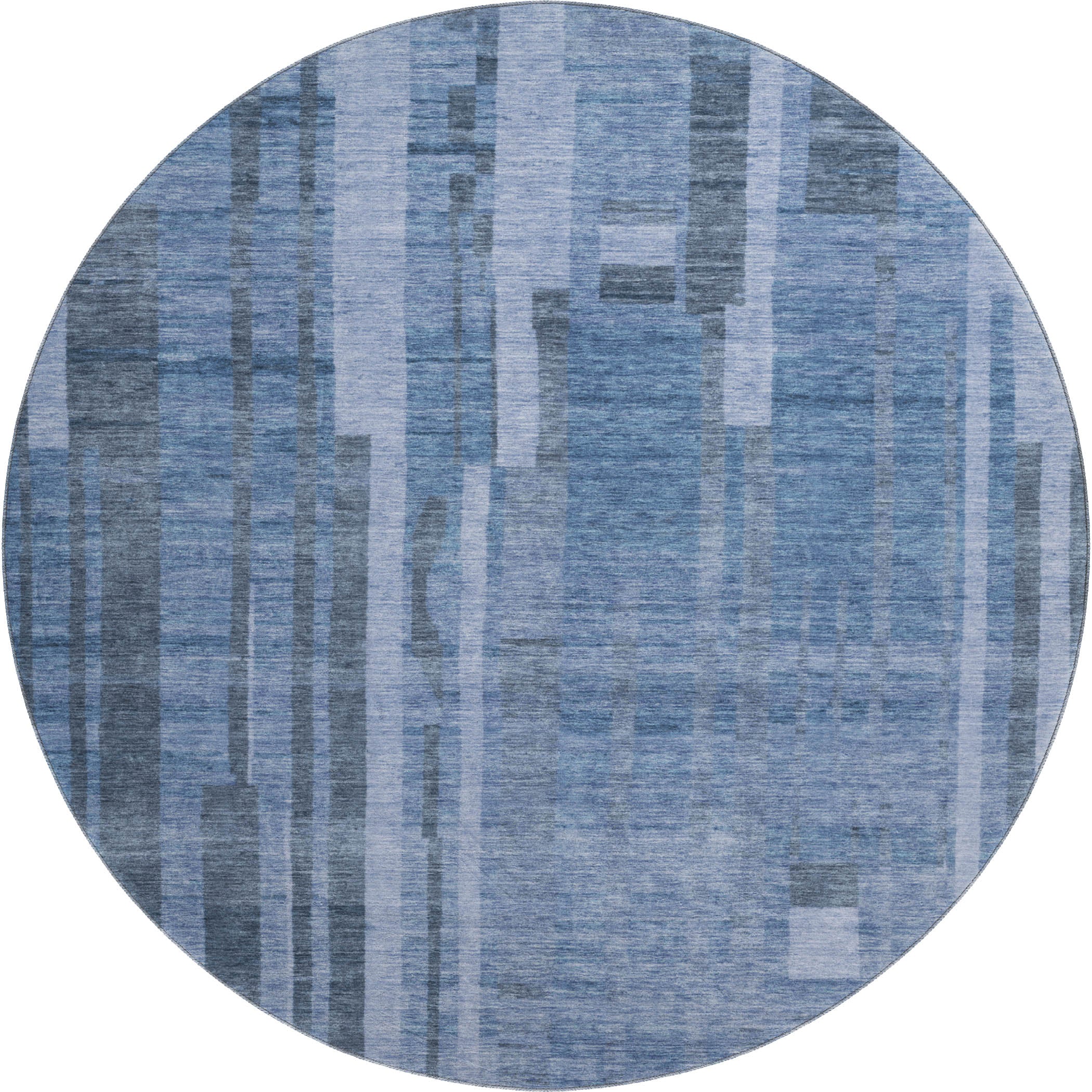 Santorini Machine Washable Transitional Navy Blue Rug 8' x 8' #shape_Round