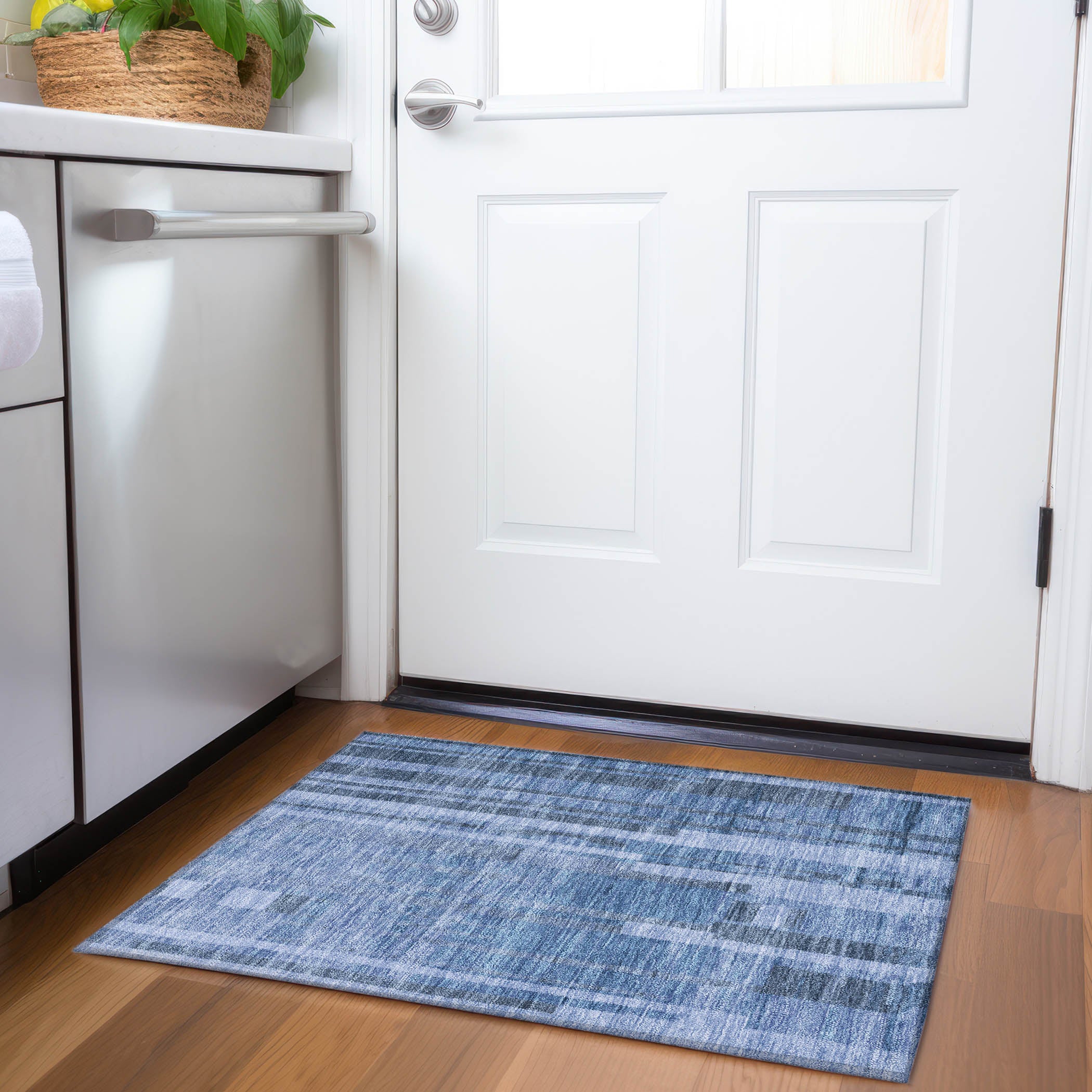 Santorini Machine Washable Transitional Navy Blue Rug 1'8" x 2'6" #shape_Rectangle