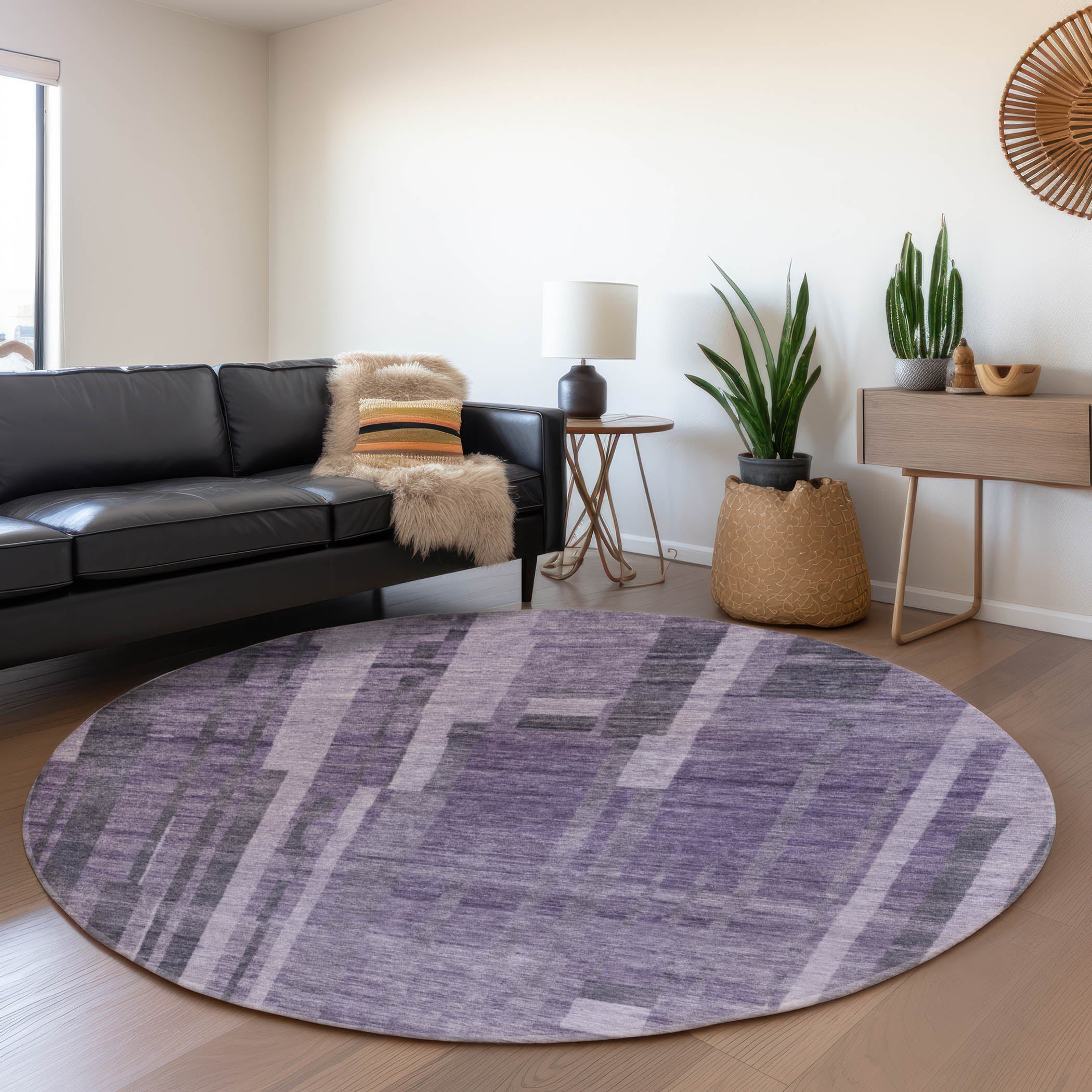 Santorini Machine Washable Transitional Purple Rug 8' x 8' #shape_Round