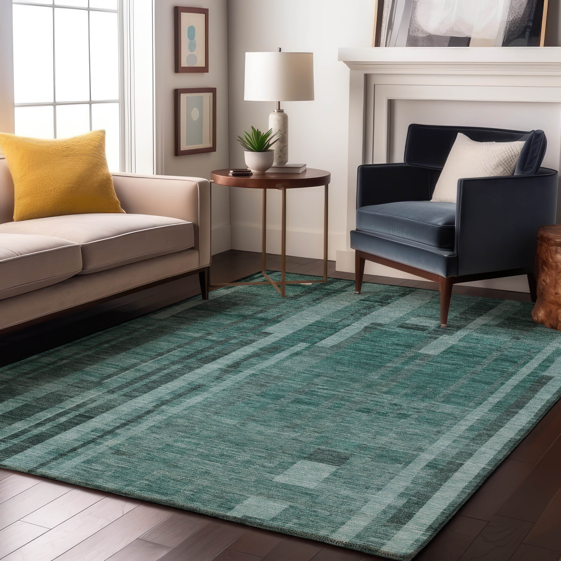 Santorini Machine Washable Transitional Teal Rug 2'6" x 3'10" #shape_Rectangle