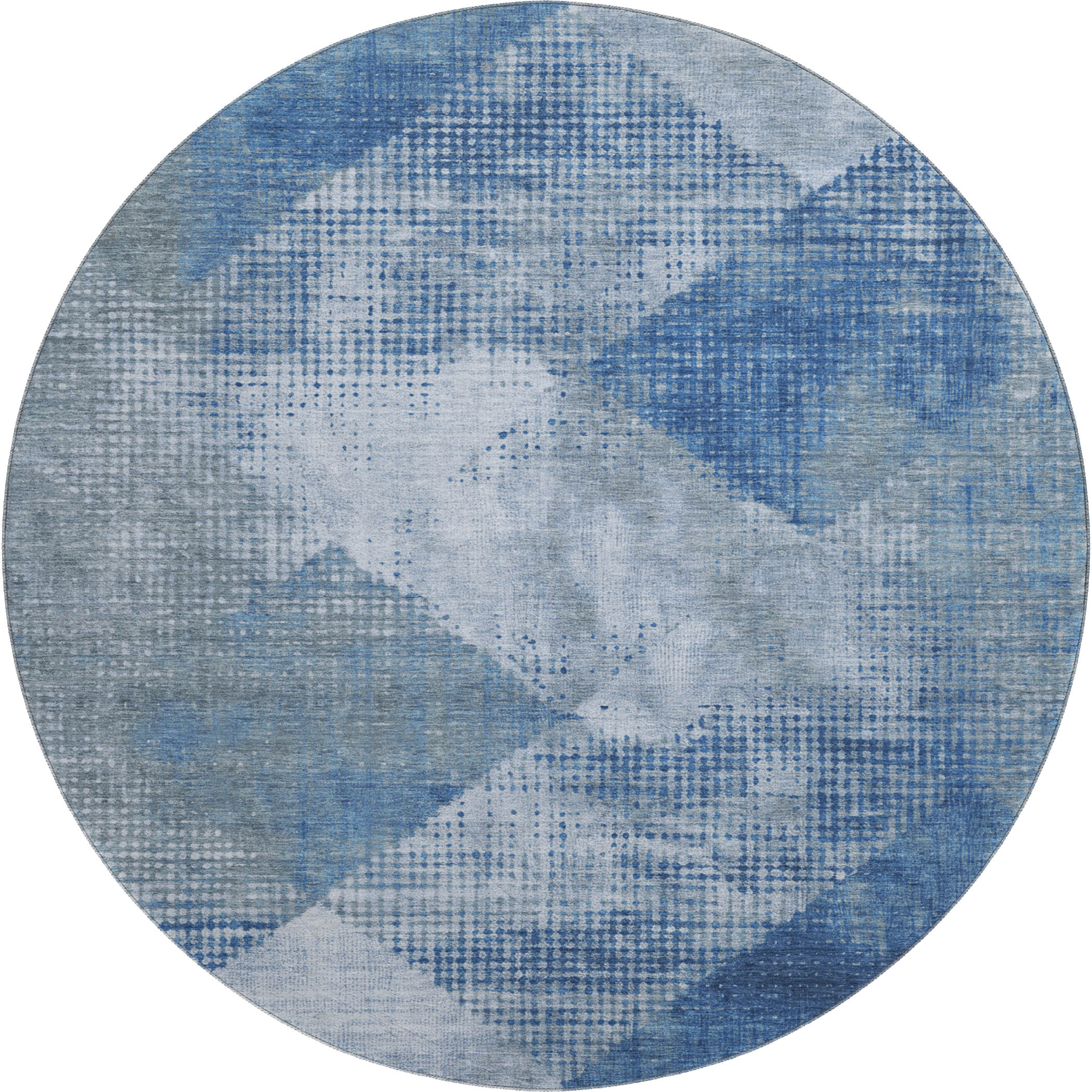 Mostar Machine Washable Transitional Blue Rug 8' x 8' #shape_Round