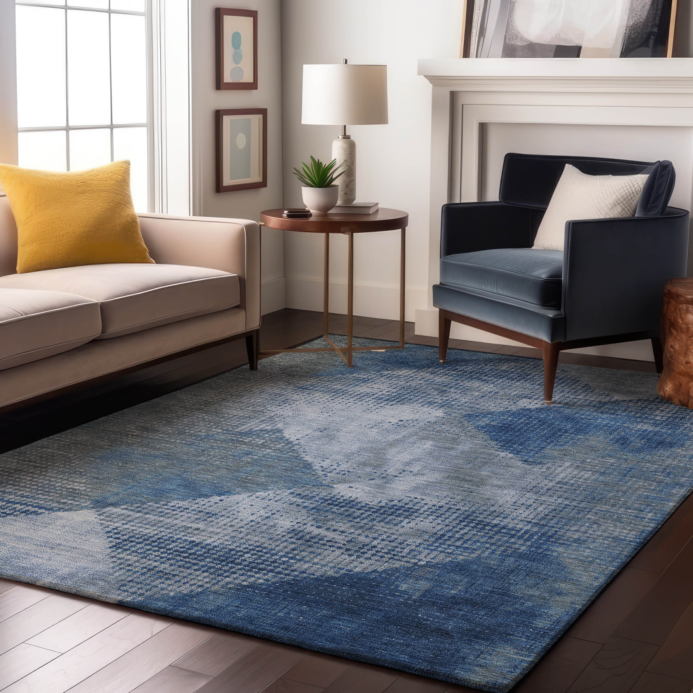 Mostar Machine Washable Transitional Blue Rug 2'6" x 3'10" #shape_Rectangle