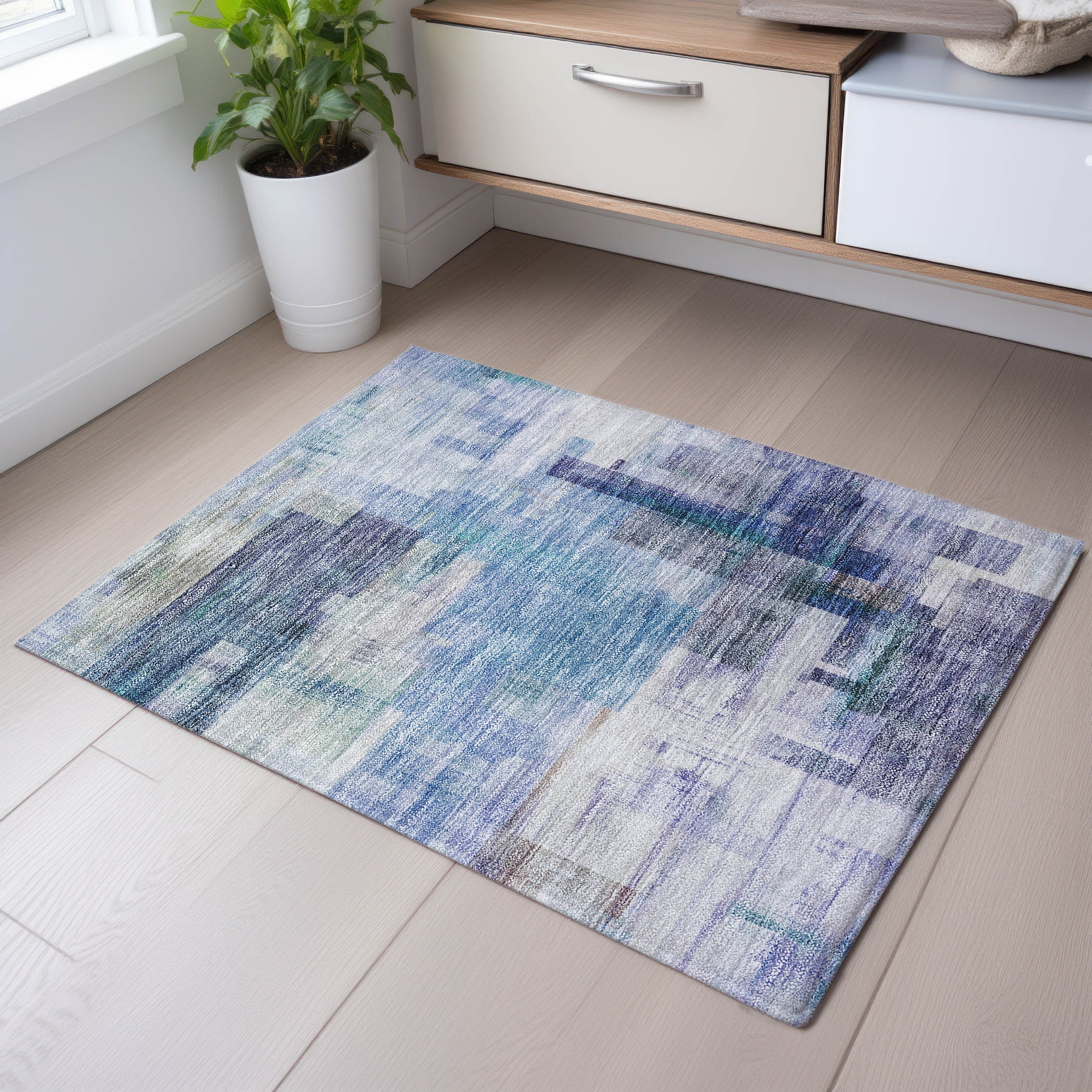 Havana Machine Washable Transitional Blue Rug 1'8" x 2'6" #shape_Rectangle