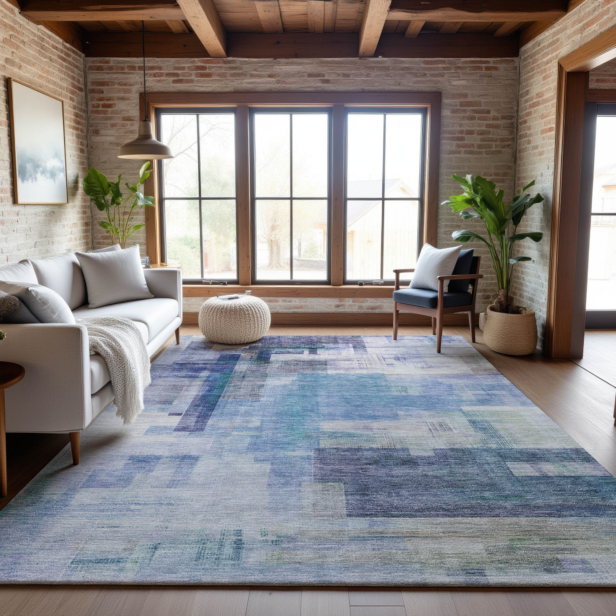 Havana Machine Washable Transitional Blue Rug 2'6" x 3'10" #shape_Rectangle