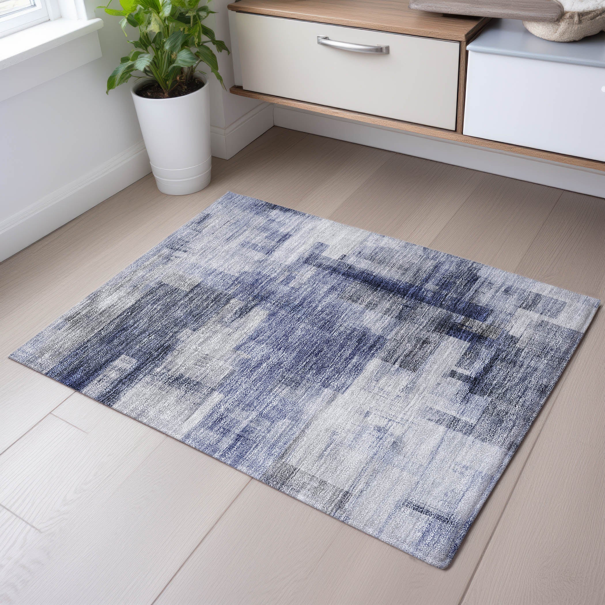 Havana Machine Washable Transitional Denim Blue Rug 1'8" x 2'6" #shape_Rectangle