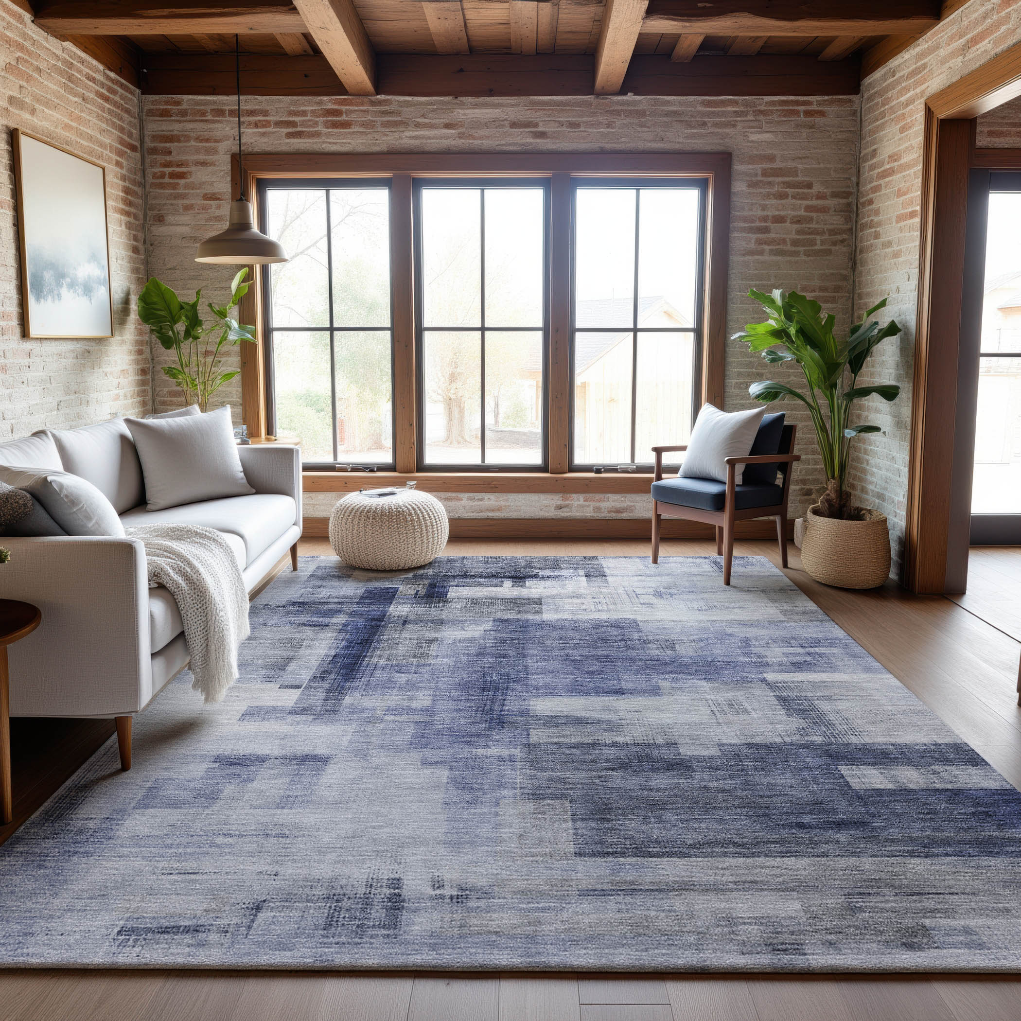 Havana Machine Washable Transitional Denim Blue Rug 2'6" x 3'10" #shape_Rectangle