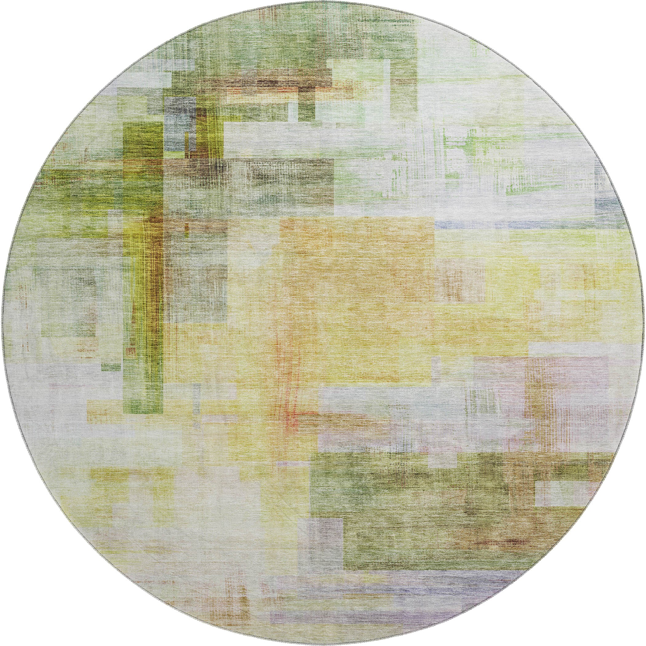 Havana Machine Washable Transitional Green Rug 8' x 8' #shape_Round