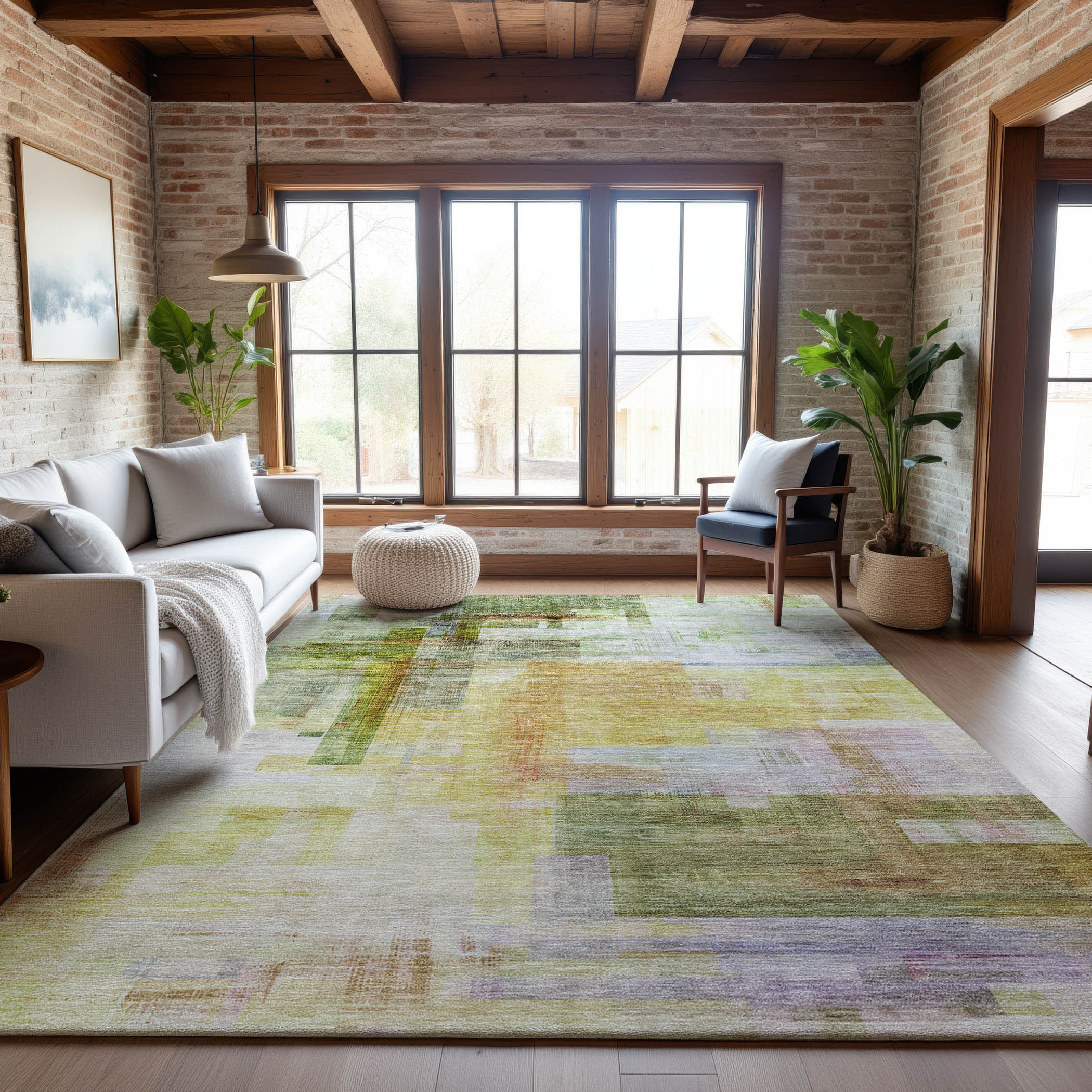 Havana Machine Washable Transitional Green Rug 2'6" x 3'10" #shape_Rectangle