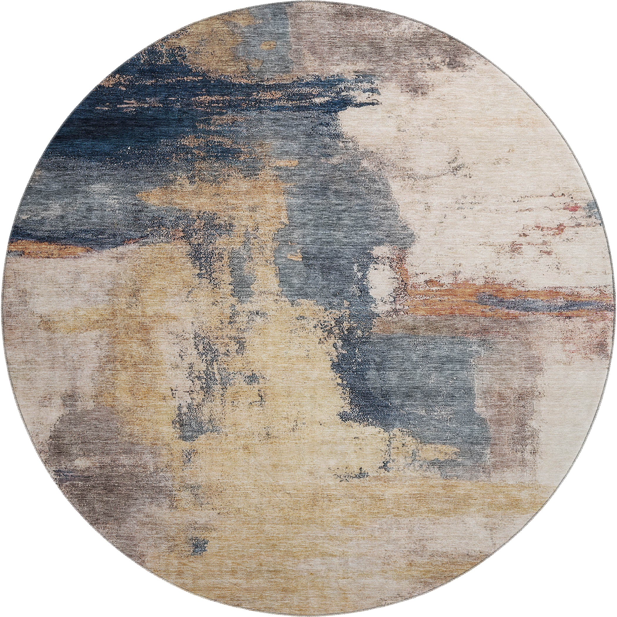 Luang Prabang Machine Washable Transitional Gold Rug 8' x 8' #shape_Round