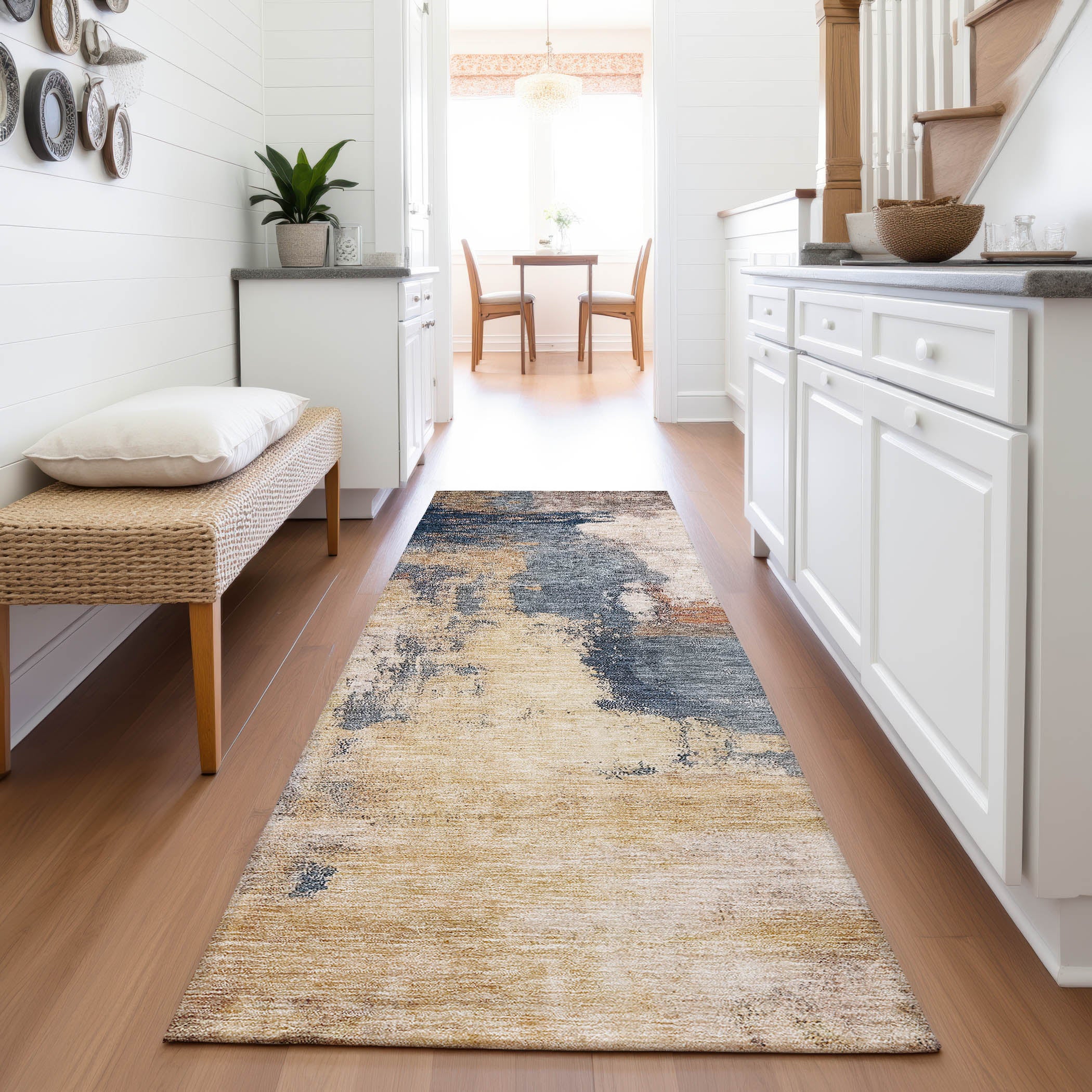 Luang Prabang Machine Washable Transitional Gold Rug 2'3" x 7'6" #shape_Runner