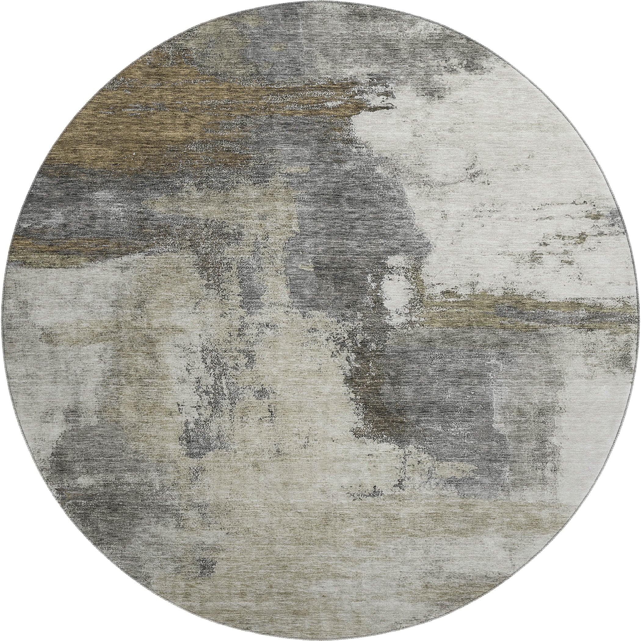 Luang Prabang Machine Washable Transitional Gray Rug 8' x 8' #shape_Round