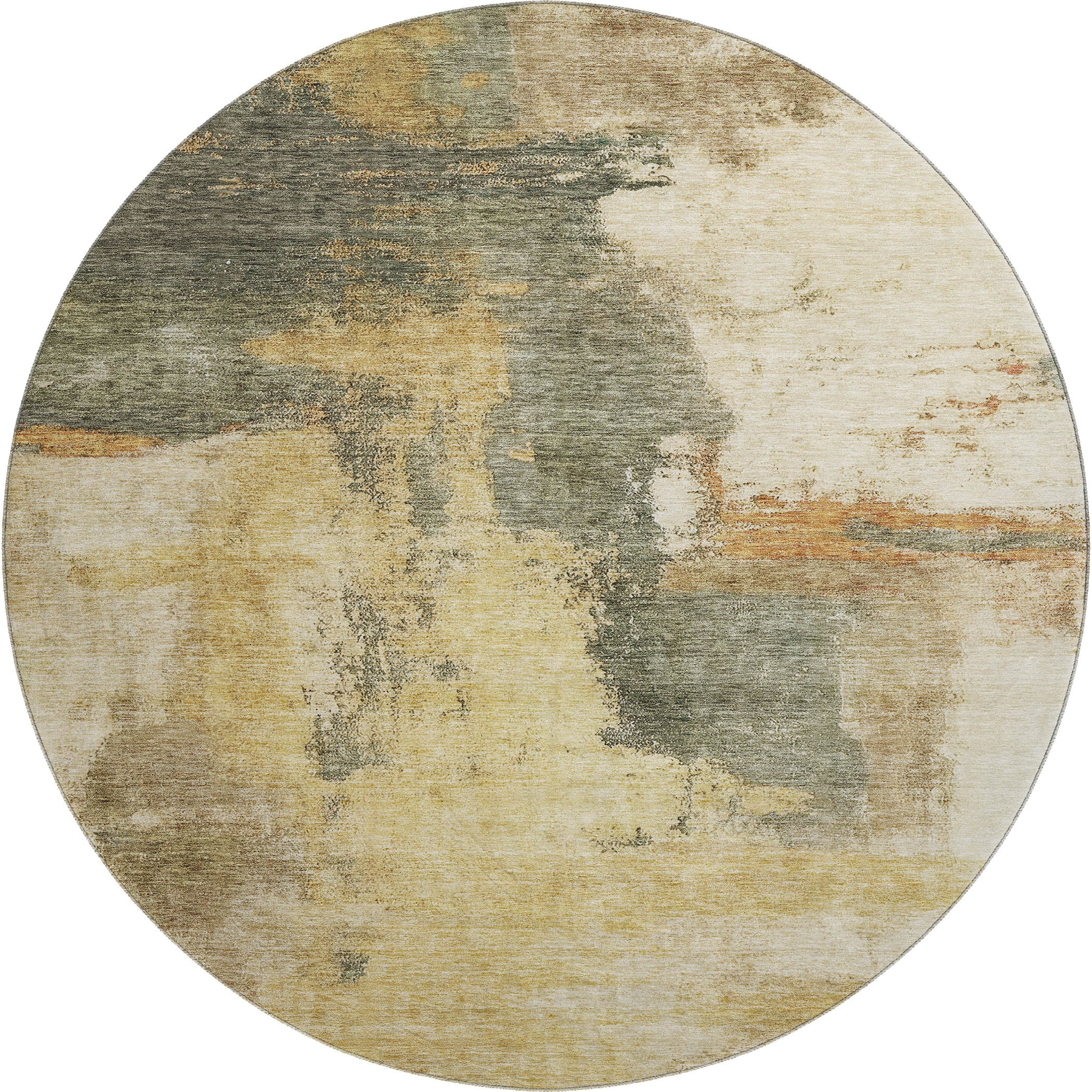 Luang Prabang Machine Washable Transitional Sage Green Rug 8' x 8' #shape_Round
