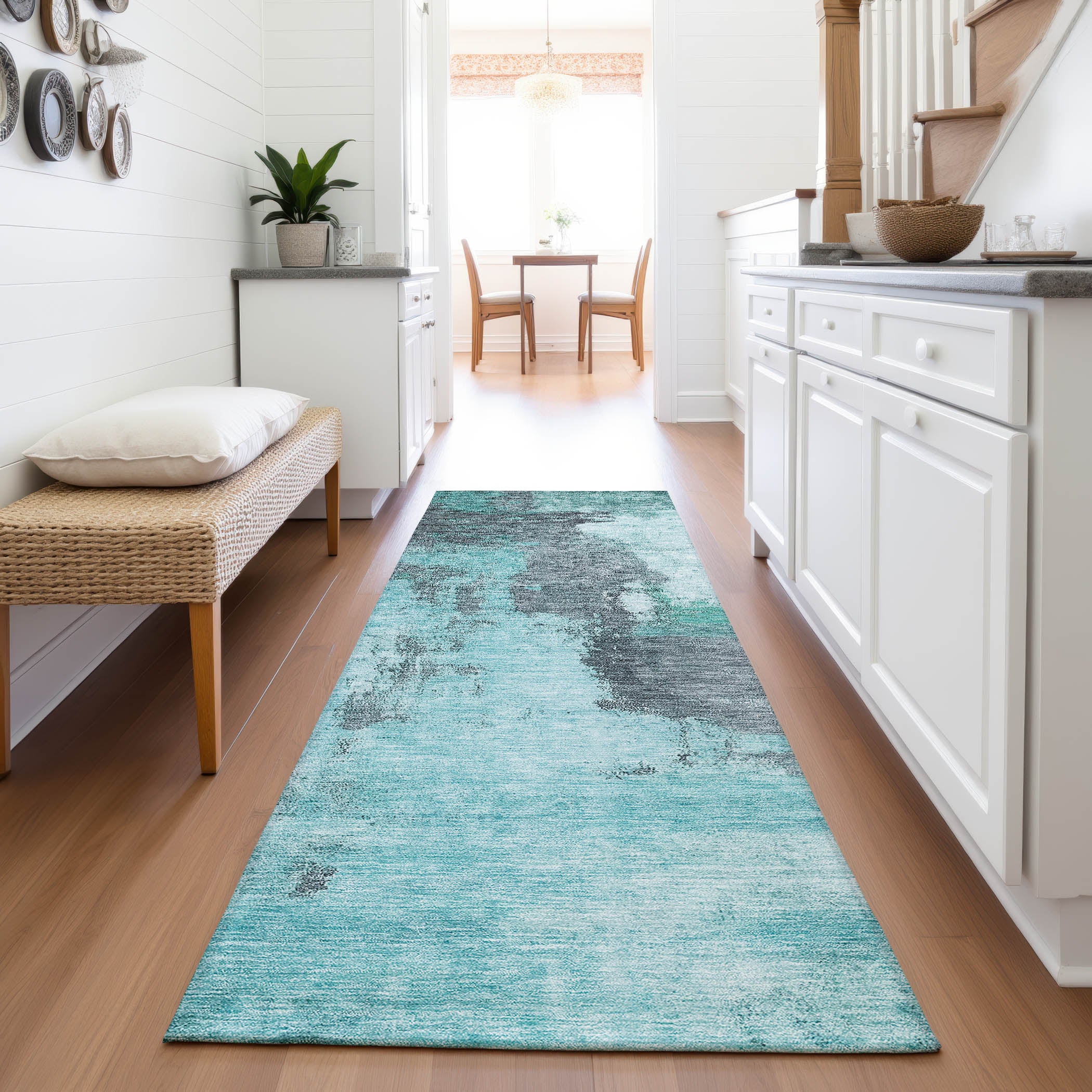 Luang Prabang Machine Washable Transitional Teal Rug 2'3" x 7'6" #shape_Runner