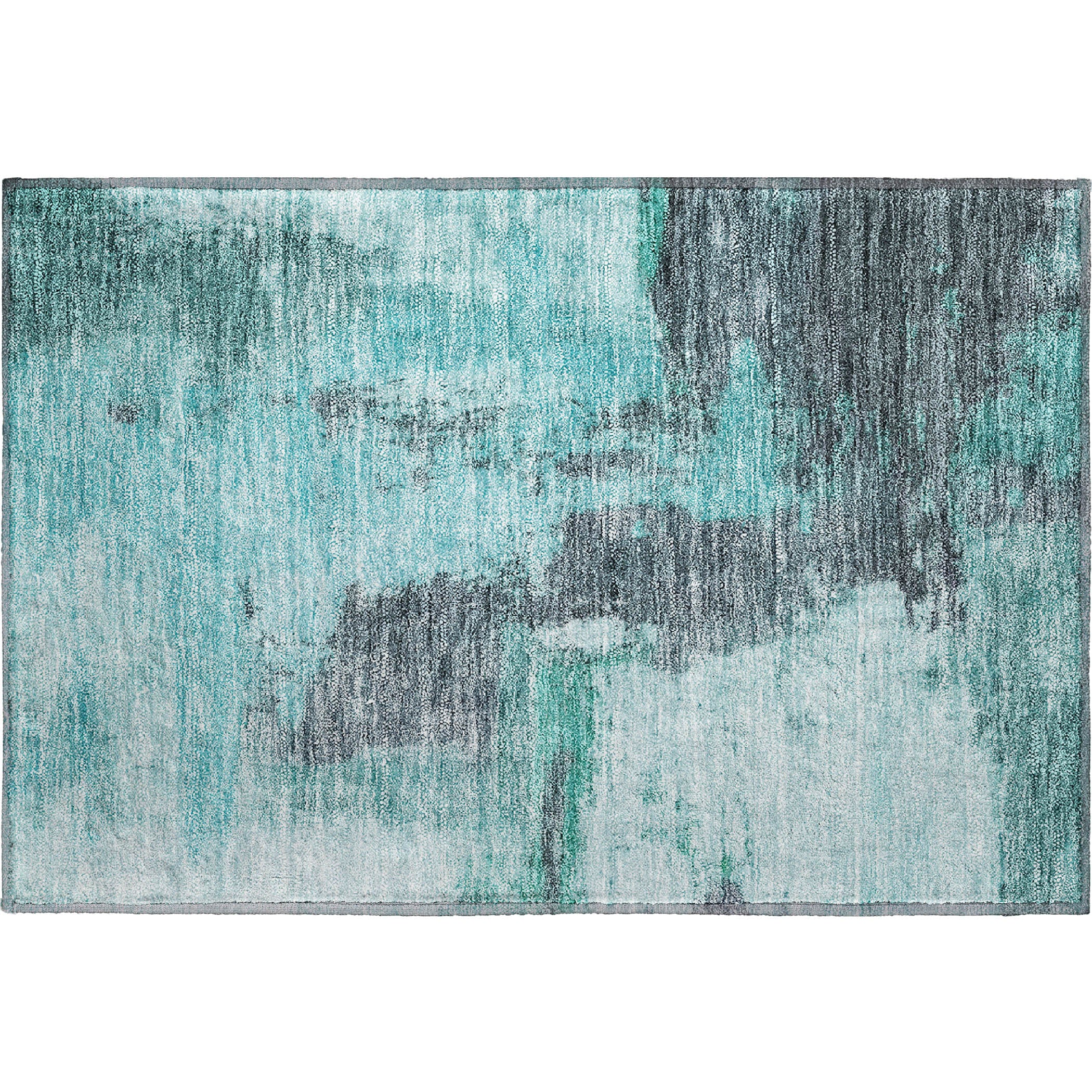 Luang Prabang Machine Washable Transitional Teal Rug 1'8" x 2'6" #shape_Rectangle