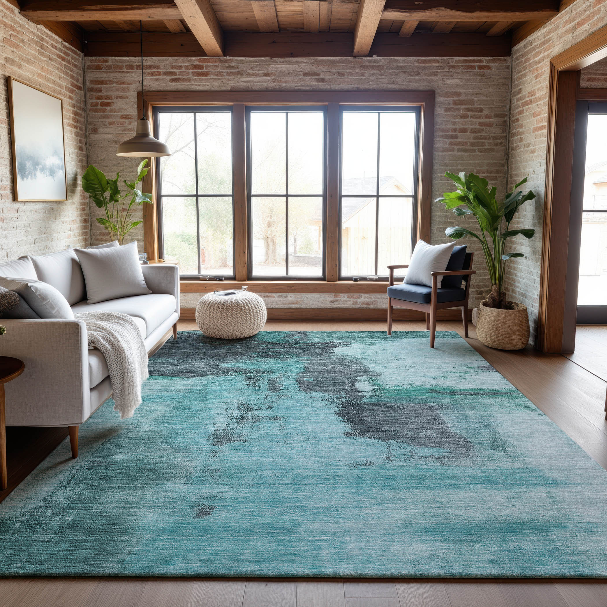 Luang Prabang Machine Washable Transitional Teal Rug 2'6" x 3'10" #shape_Rectangle