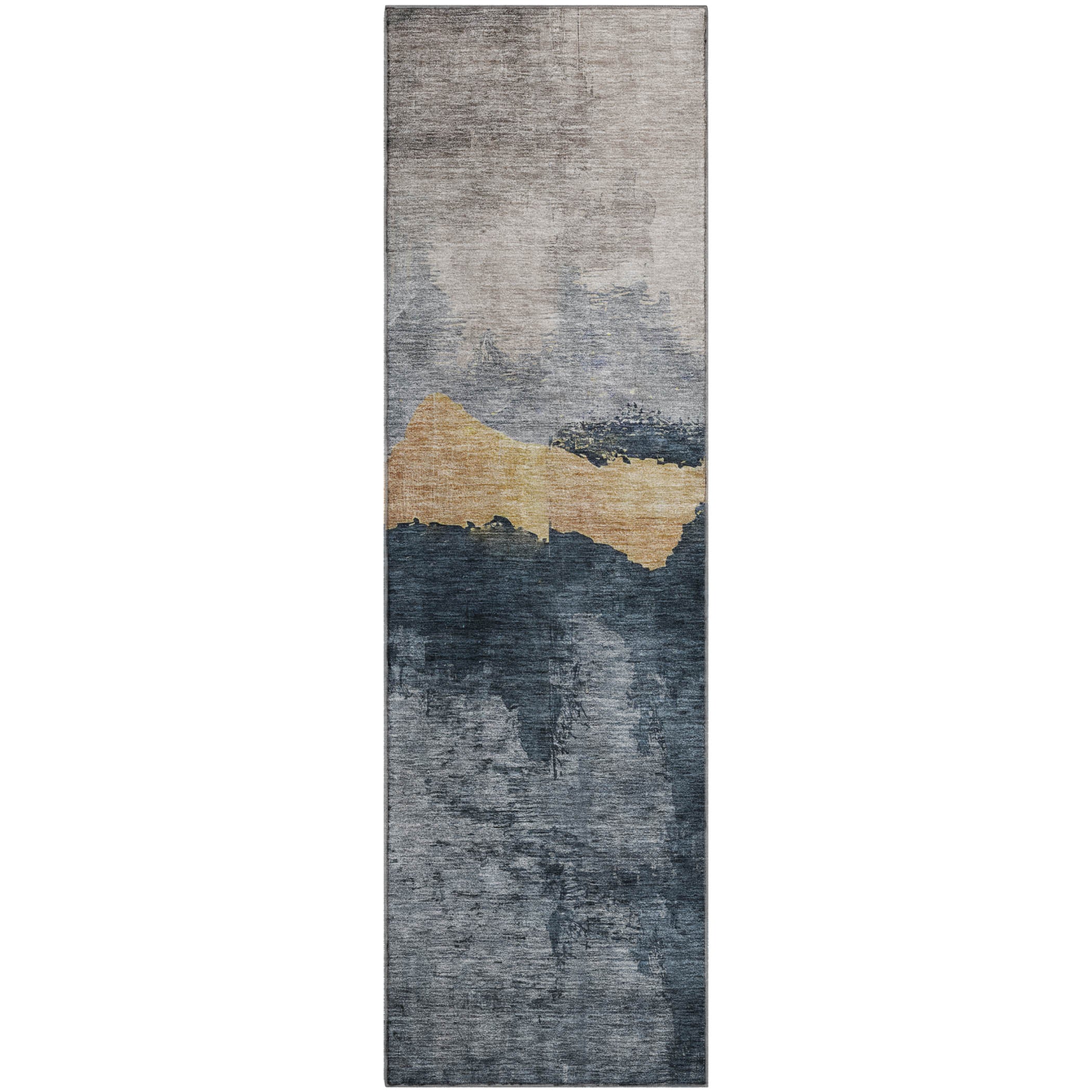 Kathmandu Machine Washable Transitional Blue Rug 2'3" x 7'6" #shape_Runner