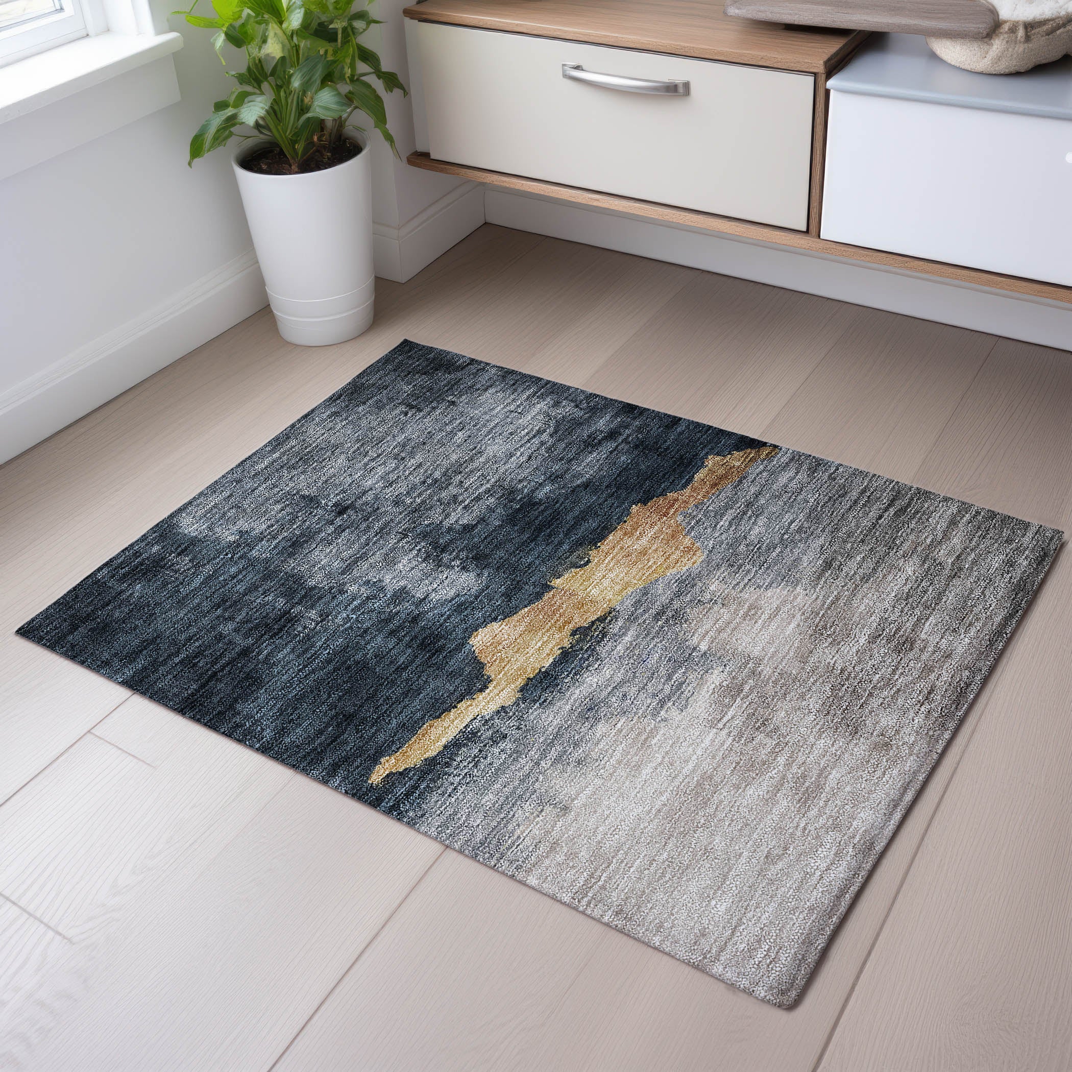 Kathmandu Machine Washable Transitional Blue Rug 1'8" x 2'6" #shape_Rectangle
