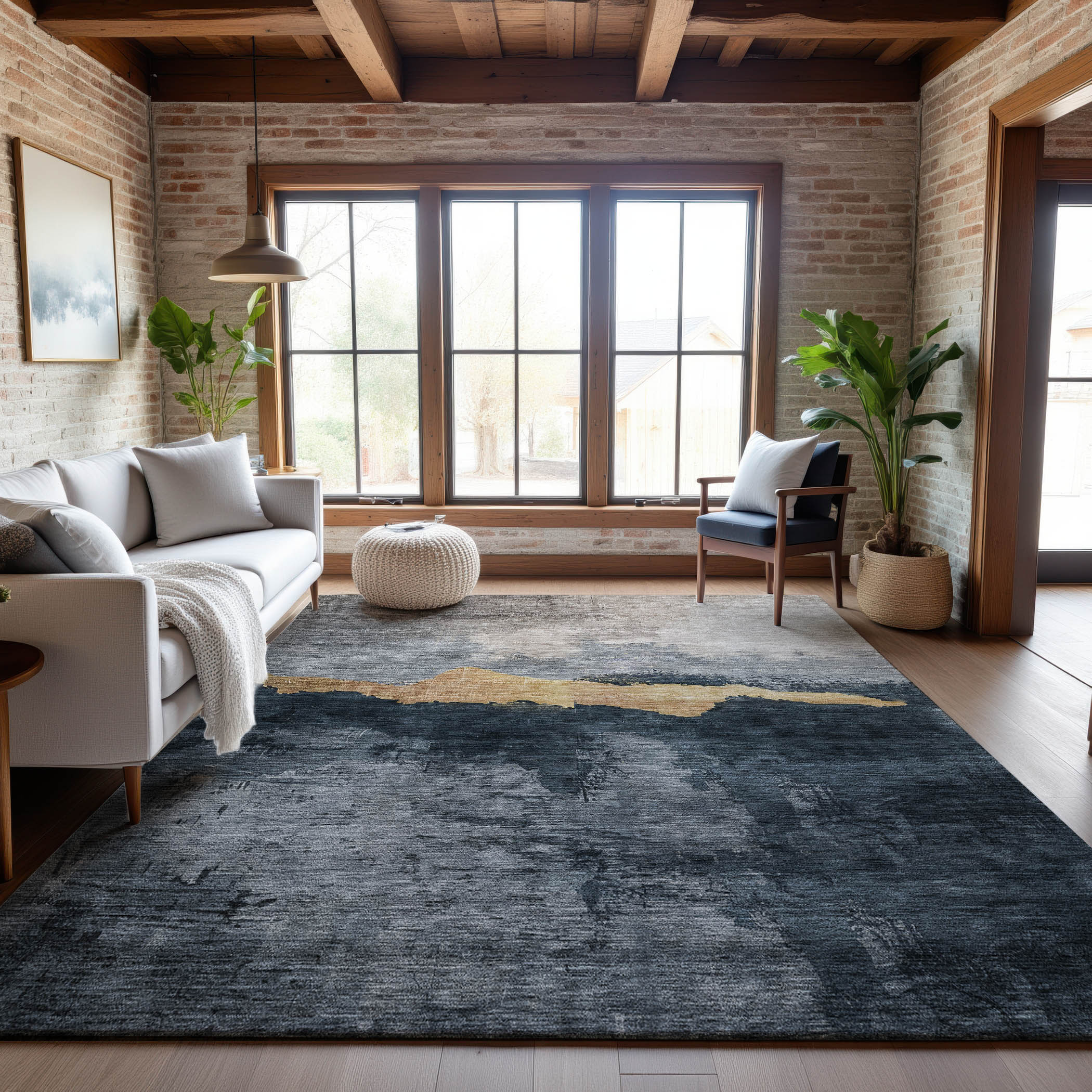 Kathmandu Machine Washable Transitional Blue Rug 2'6" x 3'10" #shape_Rectangle