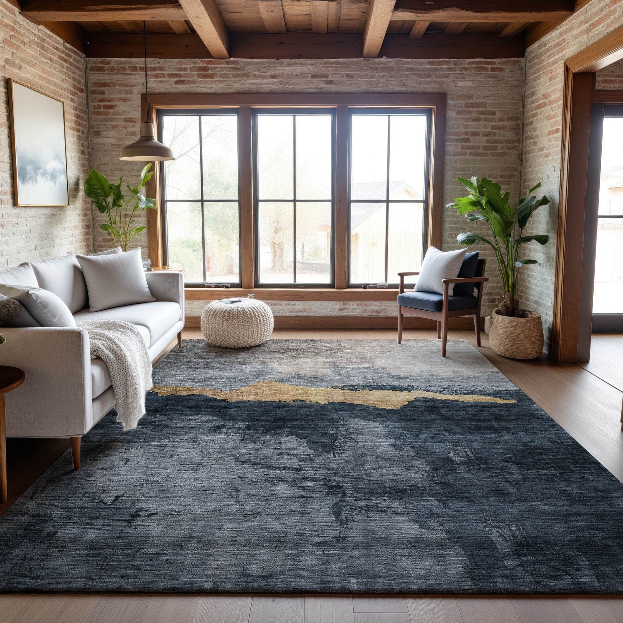 Kathmandu Machine Washable Transitional Blue Rug 2'6" x 3'10" #shape_Rectangle