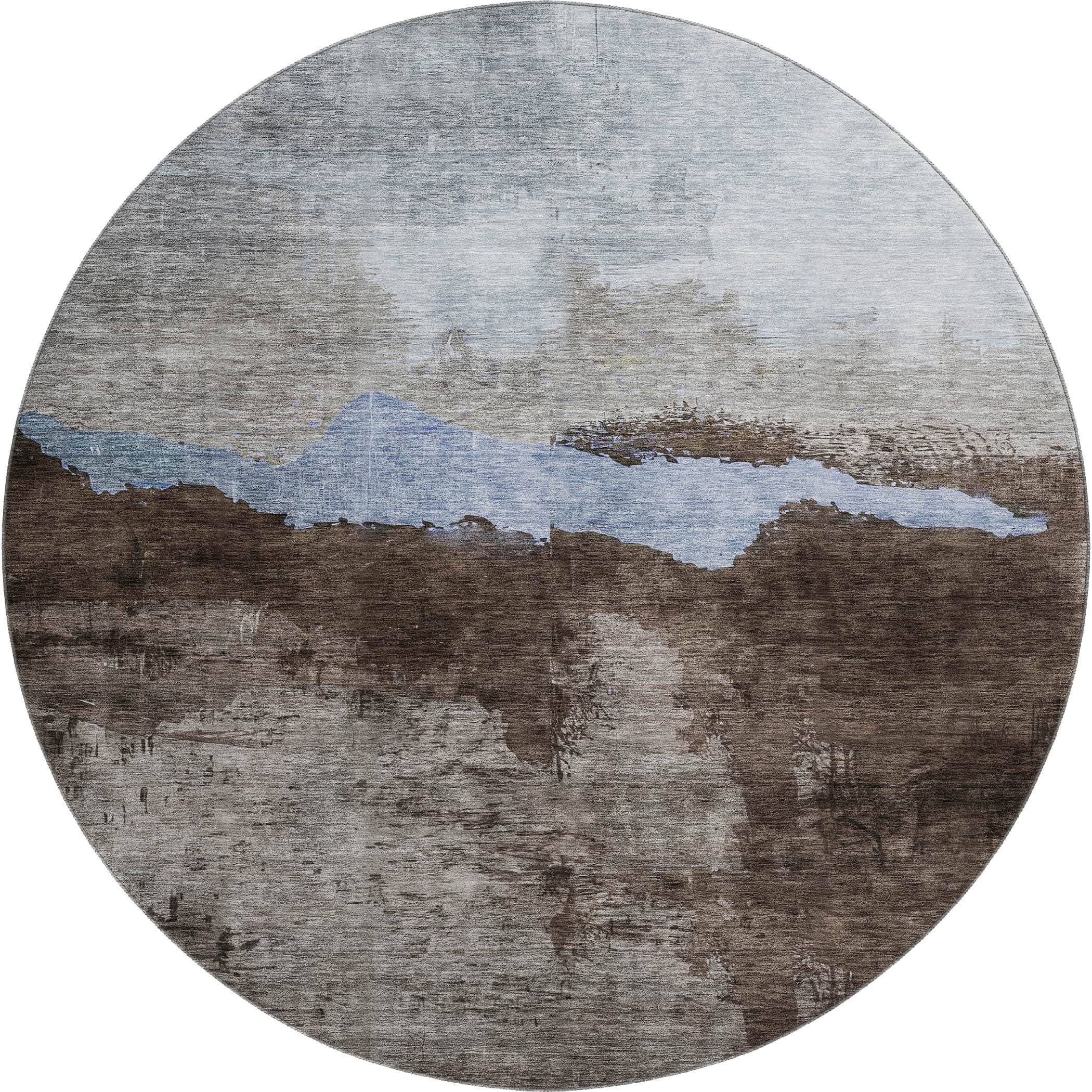 Kathmandu Machine Washable Transitional Chocolate Brown Rug 8' x 8' #shape_Round