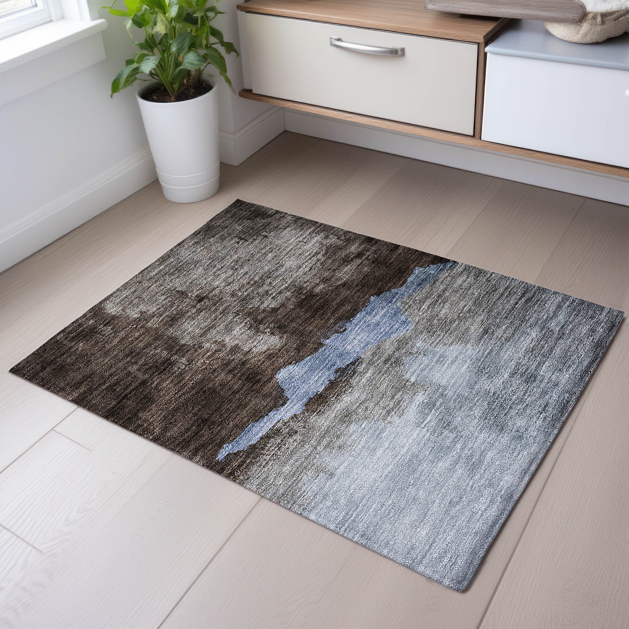 Kathmandu Machine Washable Transitional Chocolate Brown Rug 1'8" x 2'6" #shape_Rectangle
