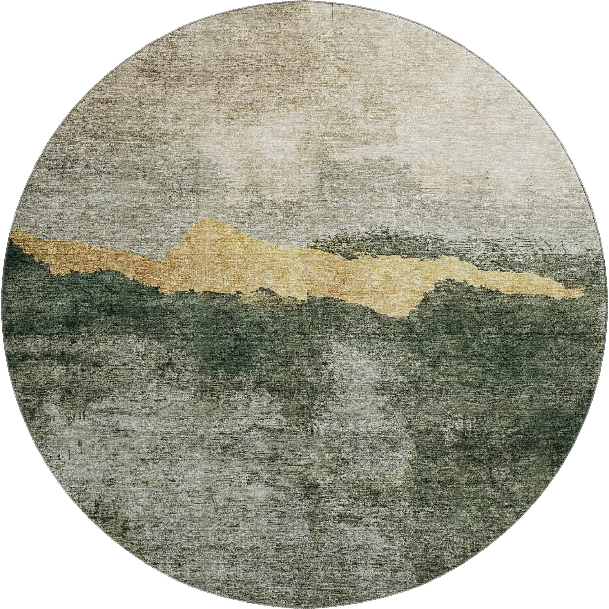 Kathmandu Machine Washable Transitional Fern Green Rug 8' x 8' #shape_Round