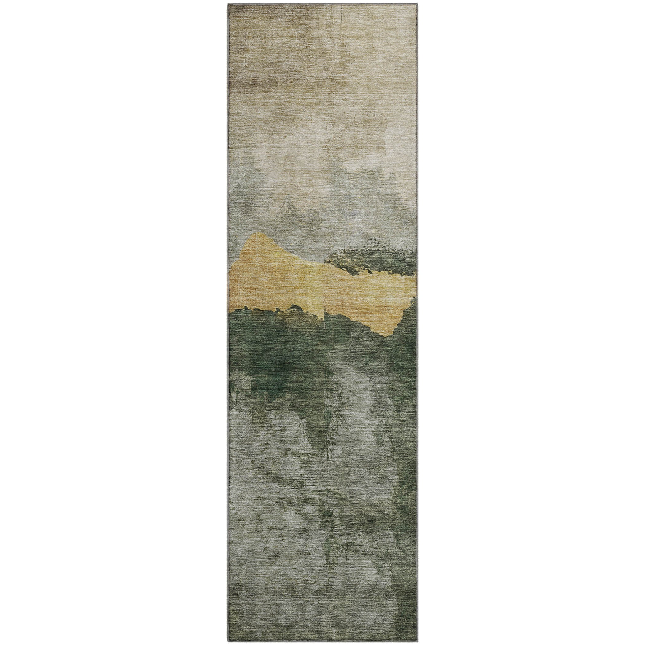 Kathmandu Machine Washable Transitional Fern Green Rug 2'3" x 7'6" #shape_Runner