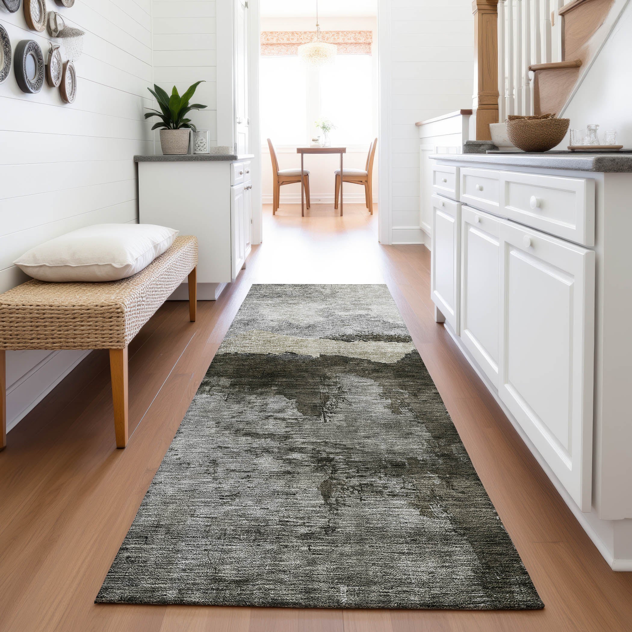Kathmandu Machine Washable Transitional Taupe Brown Rug 2'3" x 7'6" #shape_Runner