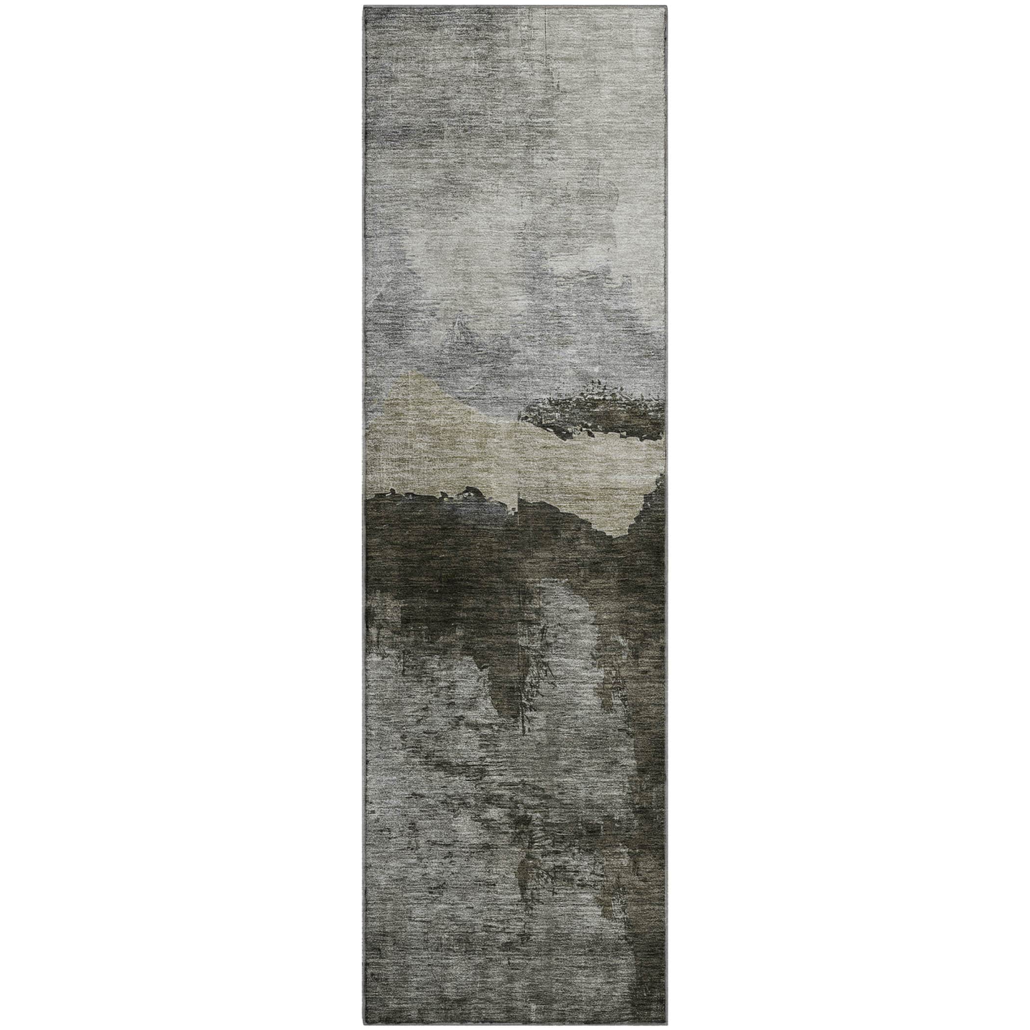 Kathmandu Machine Washable Transitional Taupe Brown Rug 2'3" x 7'6" #shape_Runner