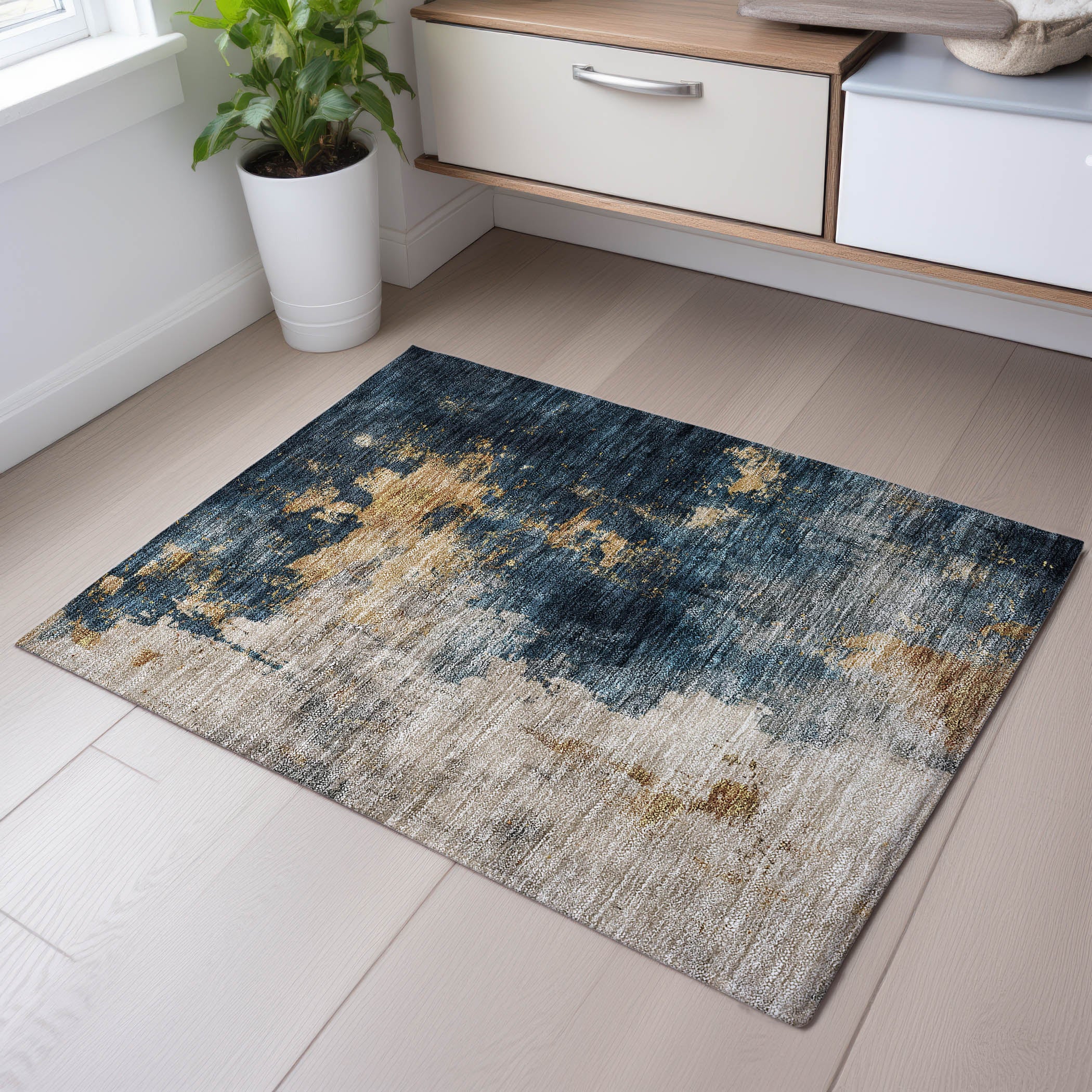 Lisbon Machine Washable Transitional Blue Rug 1'8" x 2'6" #shape_Rectangle