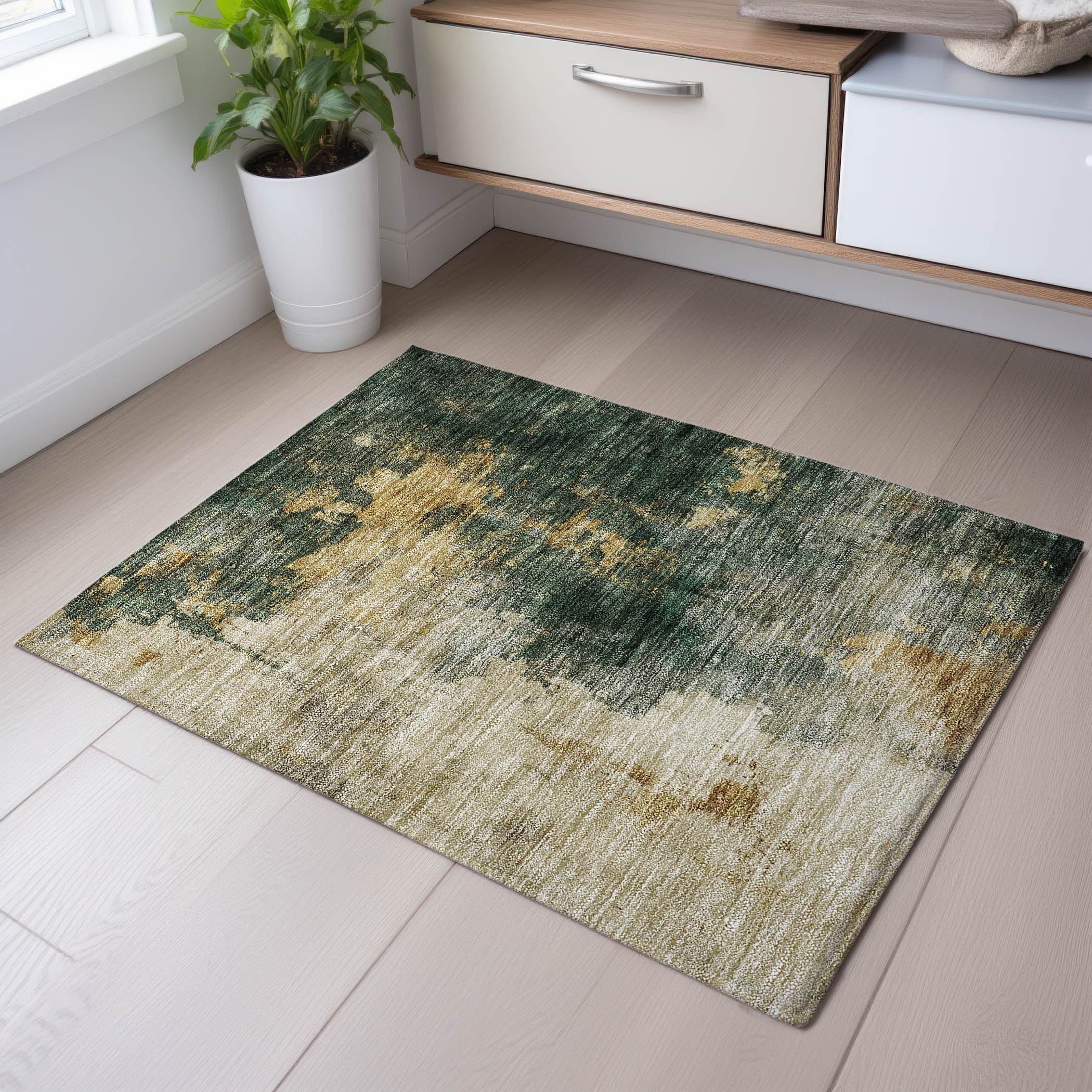 Lisbon Machine Washable Transitional Fern Green Rug 1'8" x 2'6" #shape_Rectangle