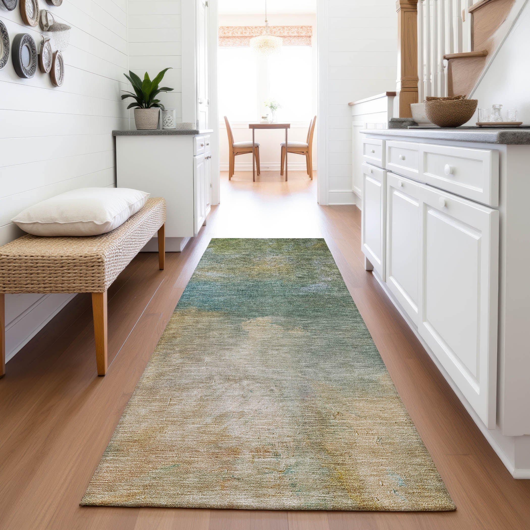 Tallinn Machine Washable Transitional Aloe Green Rug 2'3" x 7'6" #shape_Runner