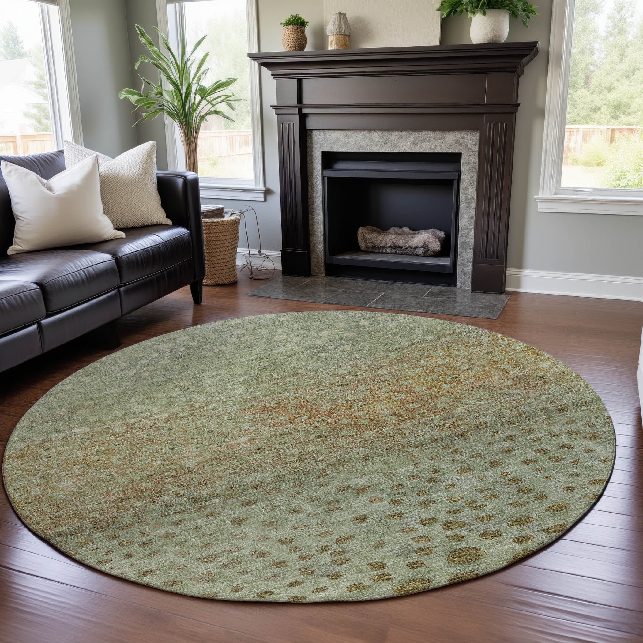 Bruges Machine Washable Transitional Aloe Green Rug 8' x 8' #shape_Round