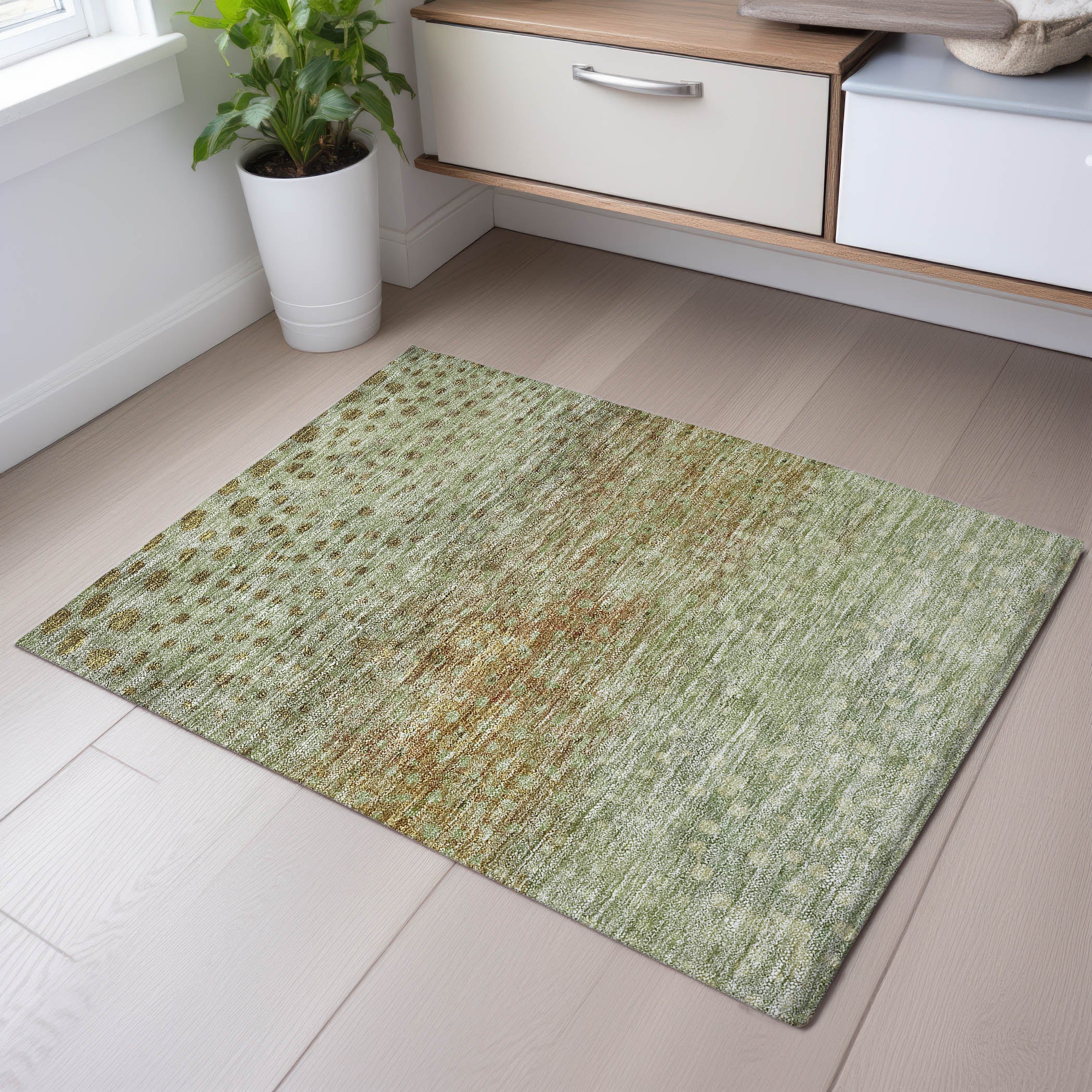 Bruges Machine Washable Transitional Aloe Green Rug 1'8" x 2'6" #shape_Rectangle
