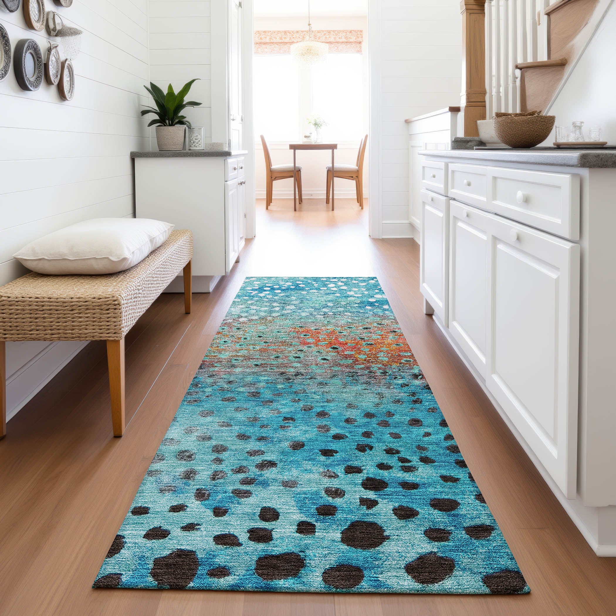 Bruges Machine Washable Transitional Blue Rug 2'3" x 7'6" #shape_Runner