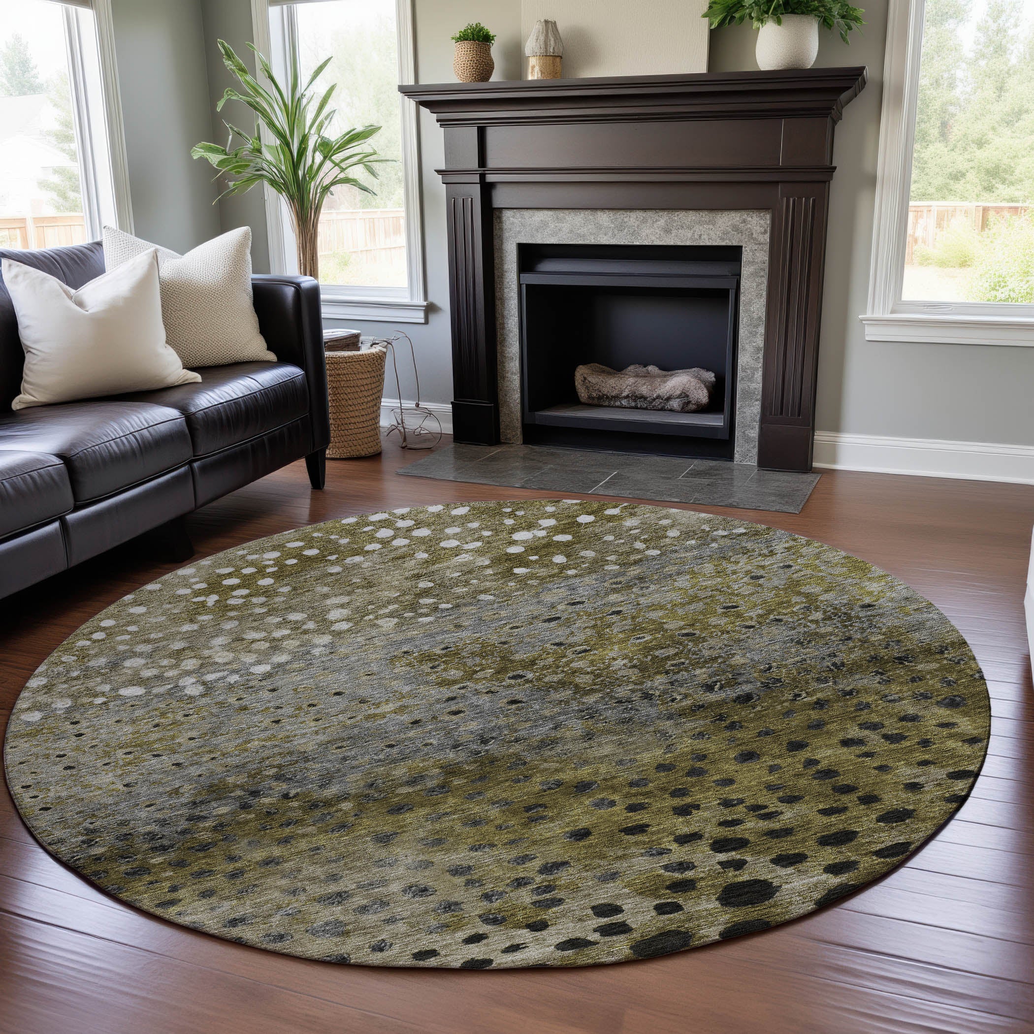 Bruges Machine Washable Transitional Brown Rug 8' x 8' #shape_Round