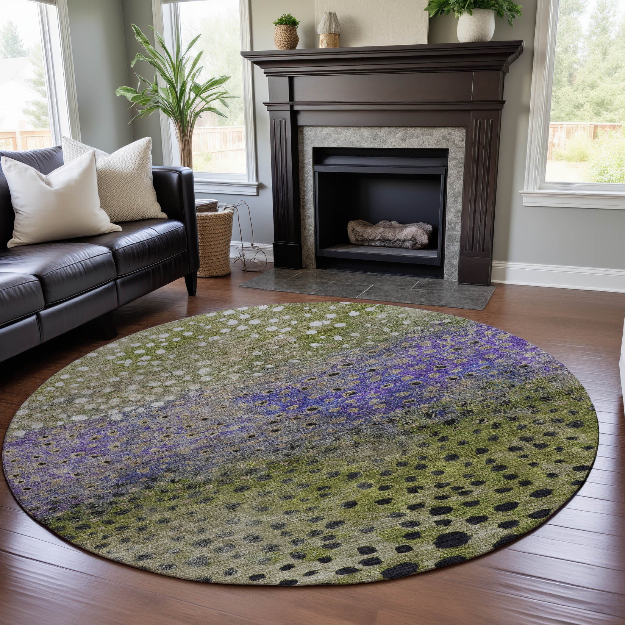 Bruges Machine Washable Transitional Green Rug 8' x 8' #shape_Round
