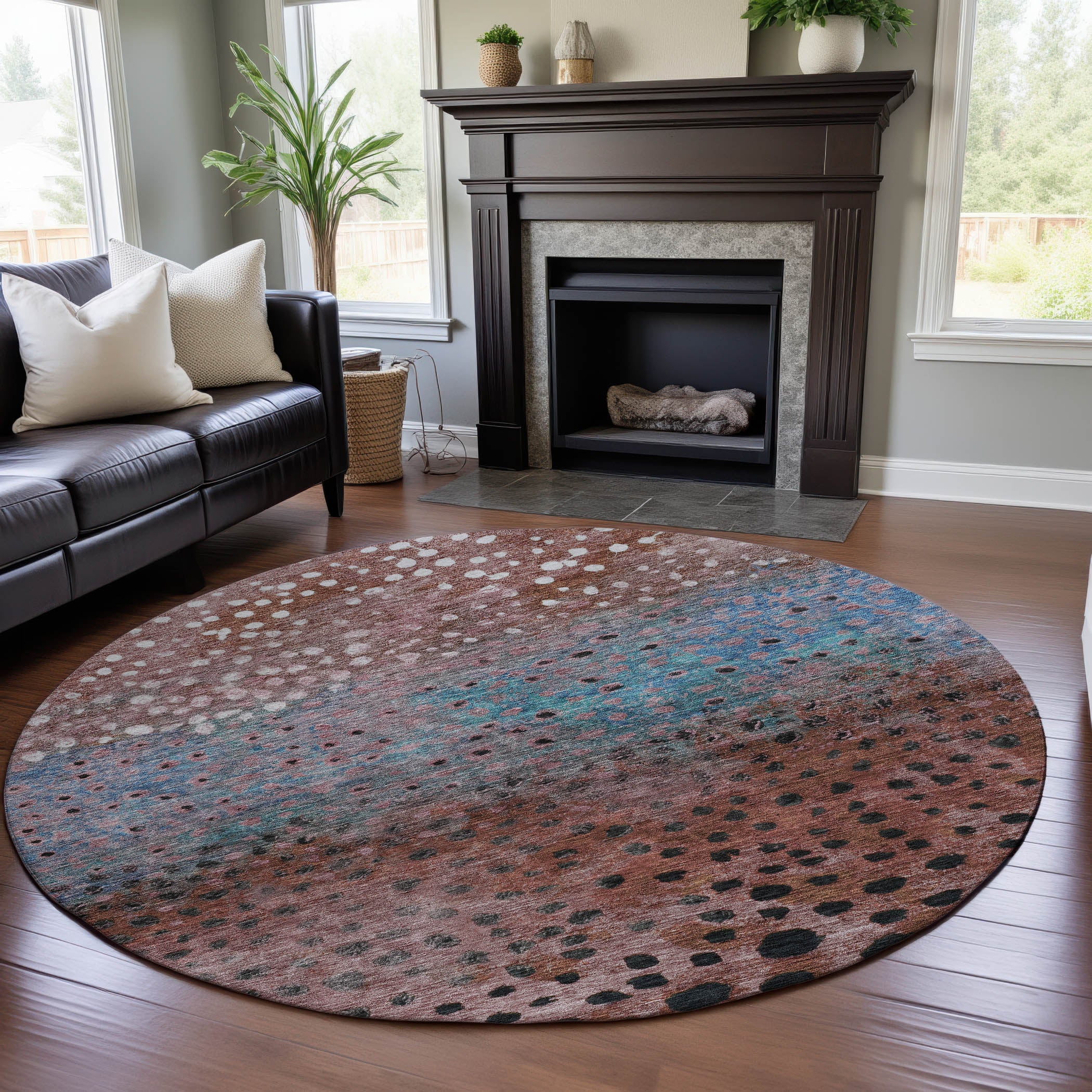 Bruges Machine Washable Transitional Paprika Orange Rug 8' x 8' #shape_Round
