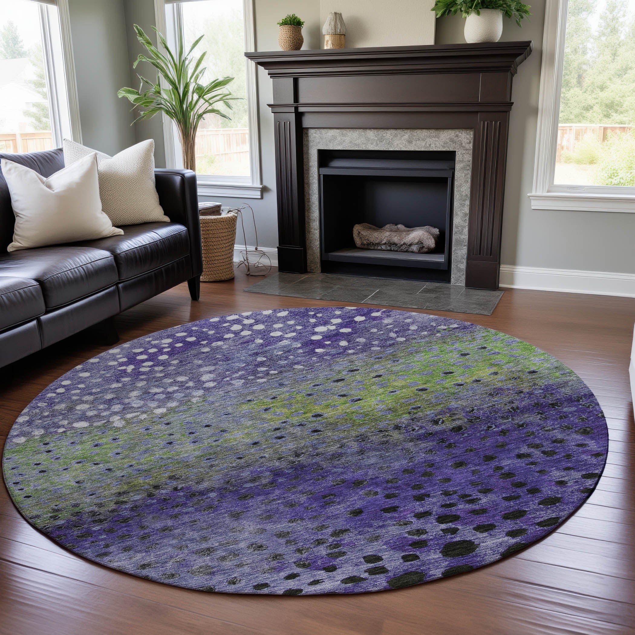 Bruges Machine Washable Transitional Purple Rug 8' x 8' #shape_Round