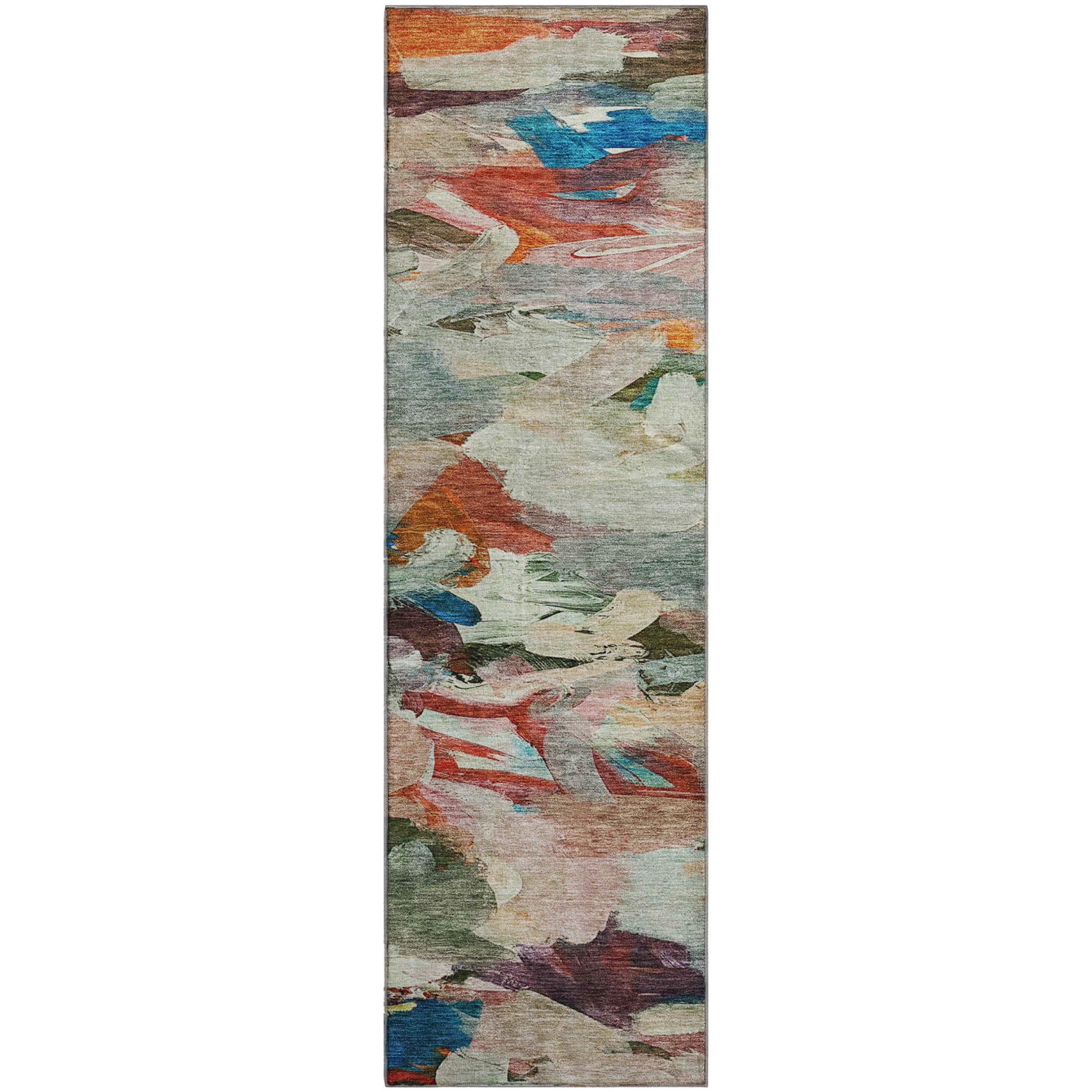 Tbilisi Machine Washable Transitional Green Rug 2'3" x 7'6" #shape_Runner