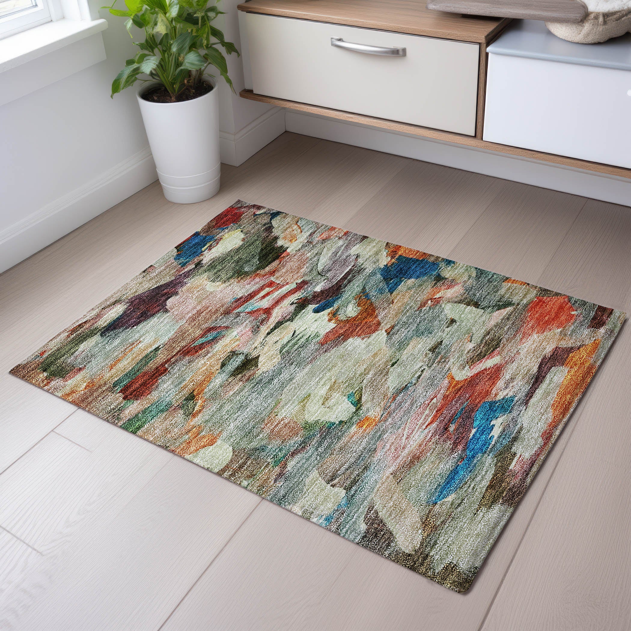 Tbilisi Machine Washable Transitional Green Rug 1'8" x 2'6" #shape_Rectangle