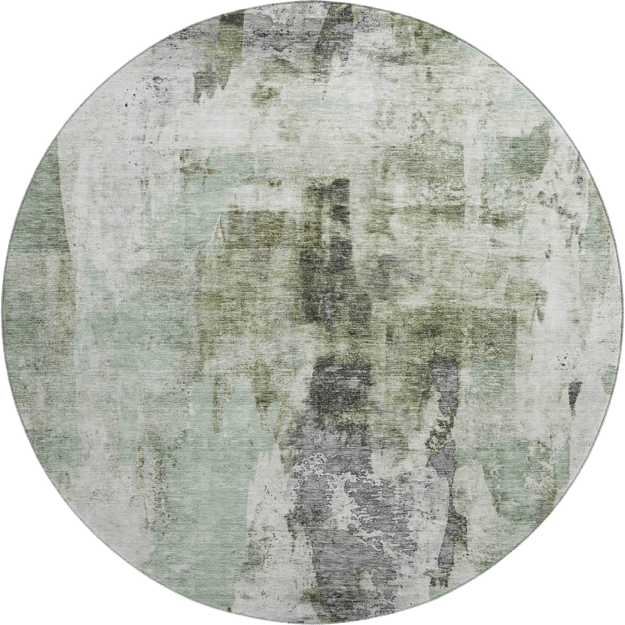 Luang Prabang Machine Washable Transitional Mint Green Rug 8' x 8' #shape_Round