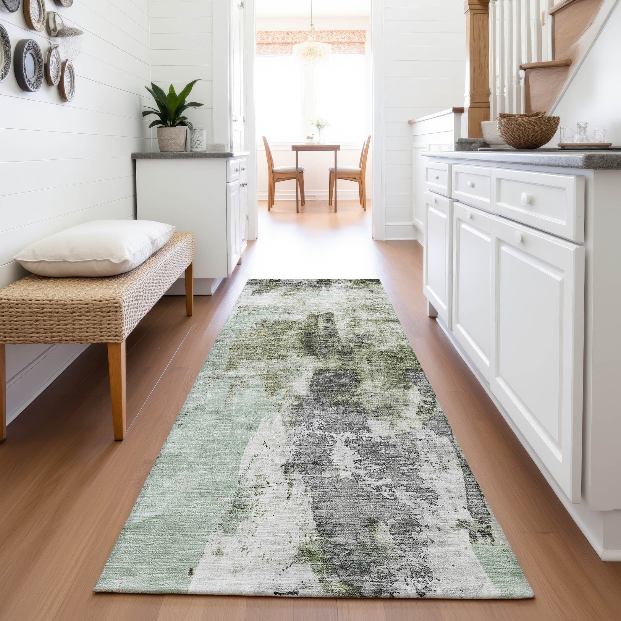 Luang Prabang Machine Washable Transitional Mint Green Rug 2'3" x 7'6" #shape_Runner