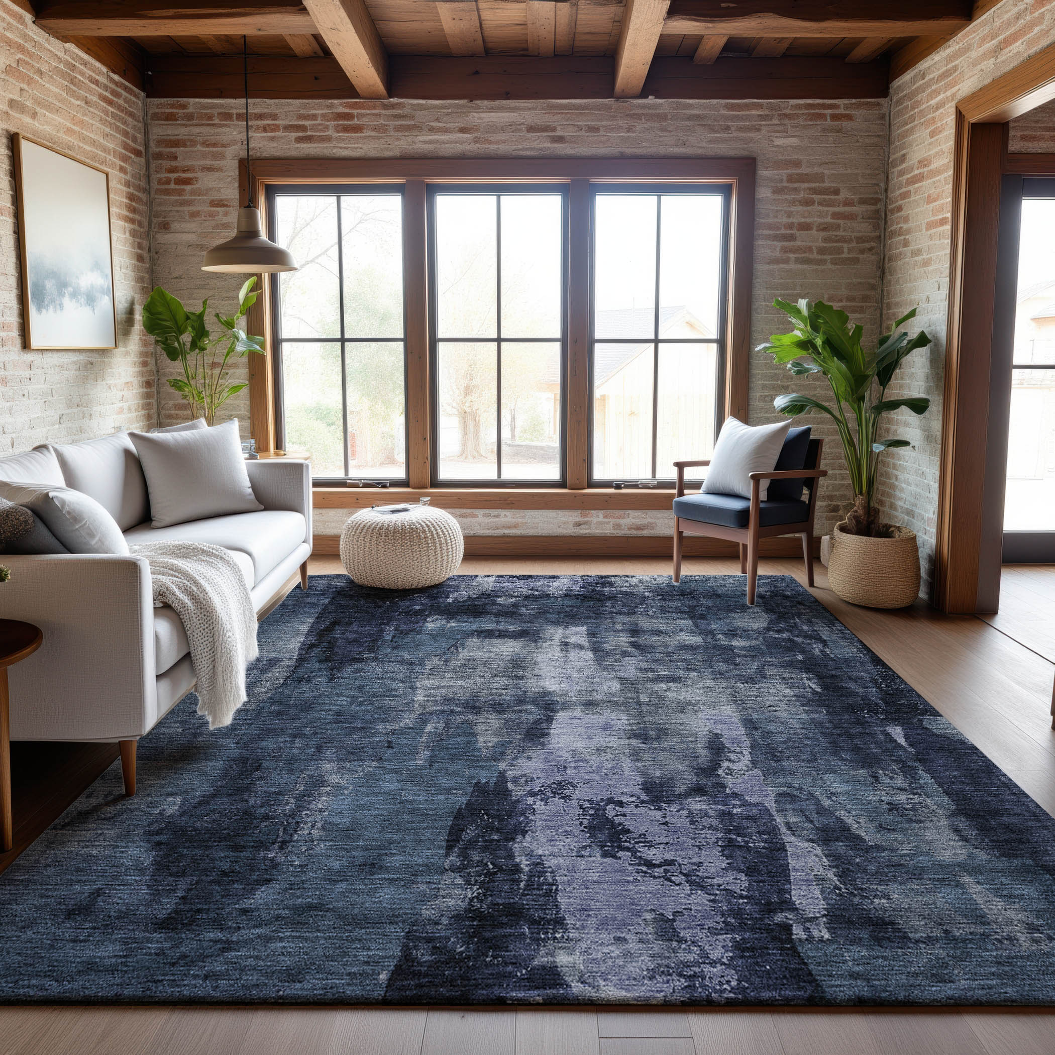 Dubrovnik Machine Washable Transitional Navy Blue Rug 2'6" x 3'10" #shape_Rectangle